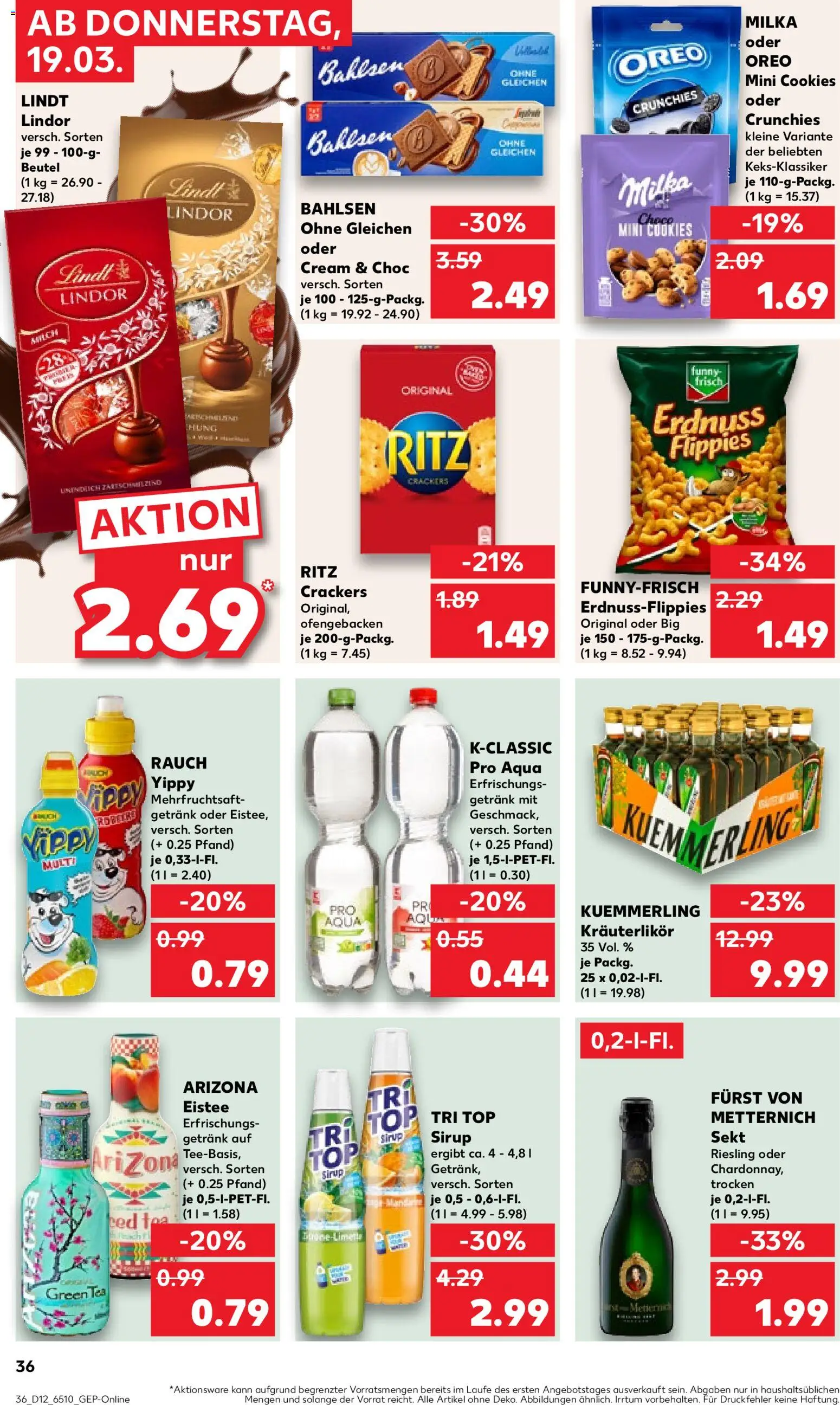Kaufland Prospekt Köln	 – gültig ab 19.03.2026 | Seite: 36 | Produkte: Milch, Sirup, Milka, Lindt