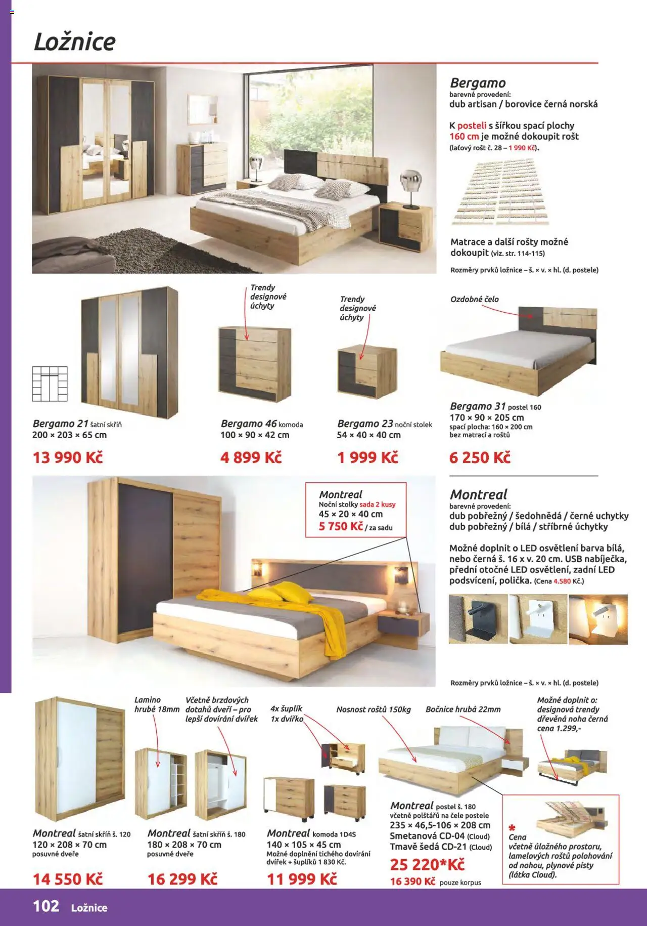 ORFA nábytek katalog 2024-2025 od 15.08.2024 | Strana: 102 | Produkty: Postel, Matrace, Šatní skříň, LED
