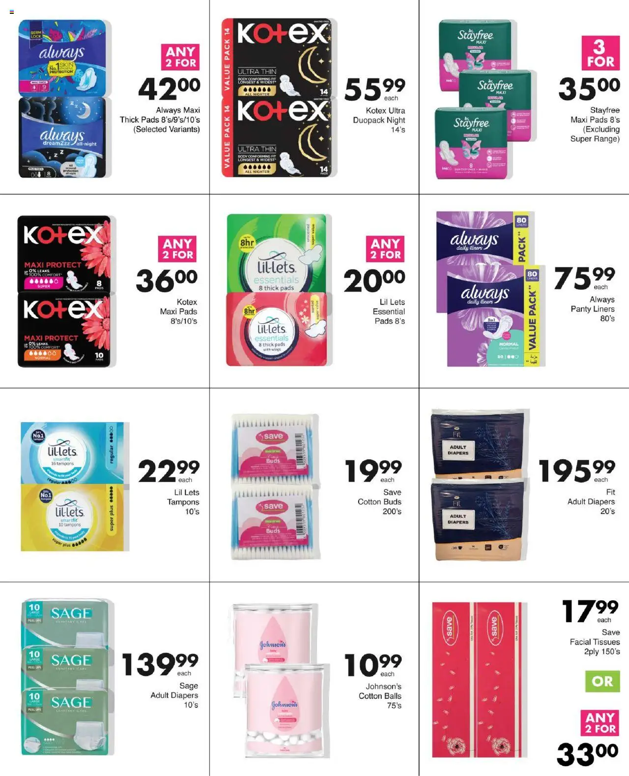 New Save catalogue – valid from 25.09.2025 | Page: 65 | Products: Pads, Panty liners, Cotton buds, Tissues