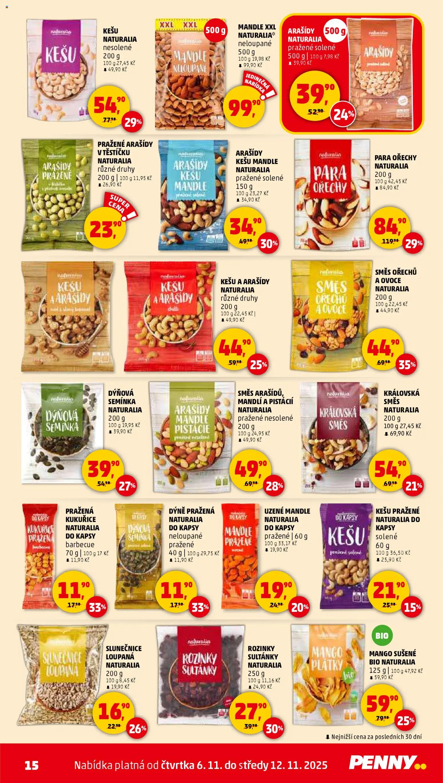 Penny Market leták - Čtvrtečník od 06.11.2025 | Strana: 15 | Produkty: Rozinky, Ovoce, Ořechy, Směs ořechů