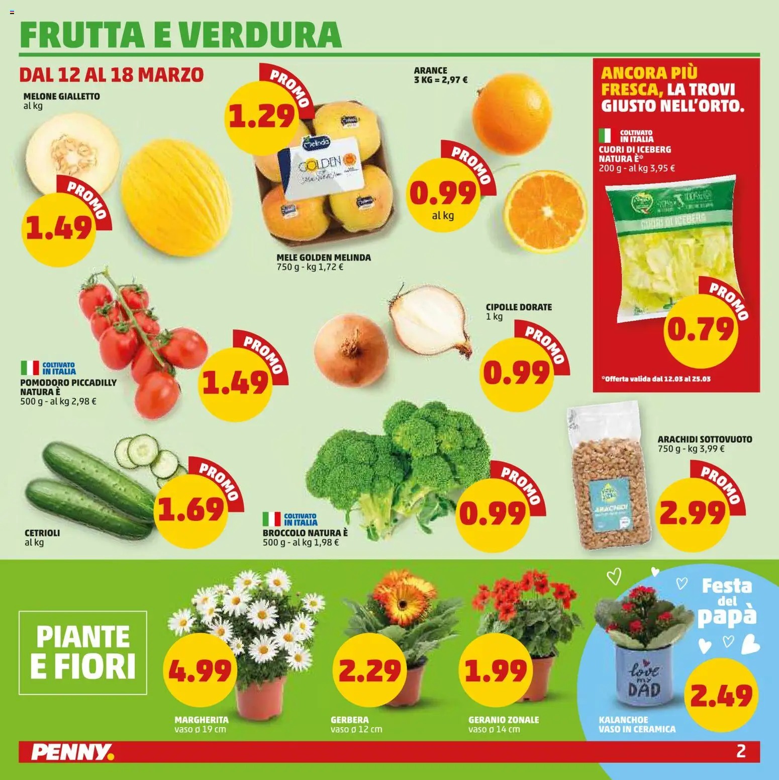 Volantino PENNY del 12.03.2026 | Pagina: 2 | Prodotti: Mele, Pomodoro, Melone, Arachidi
