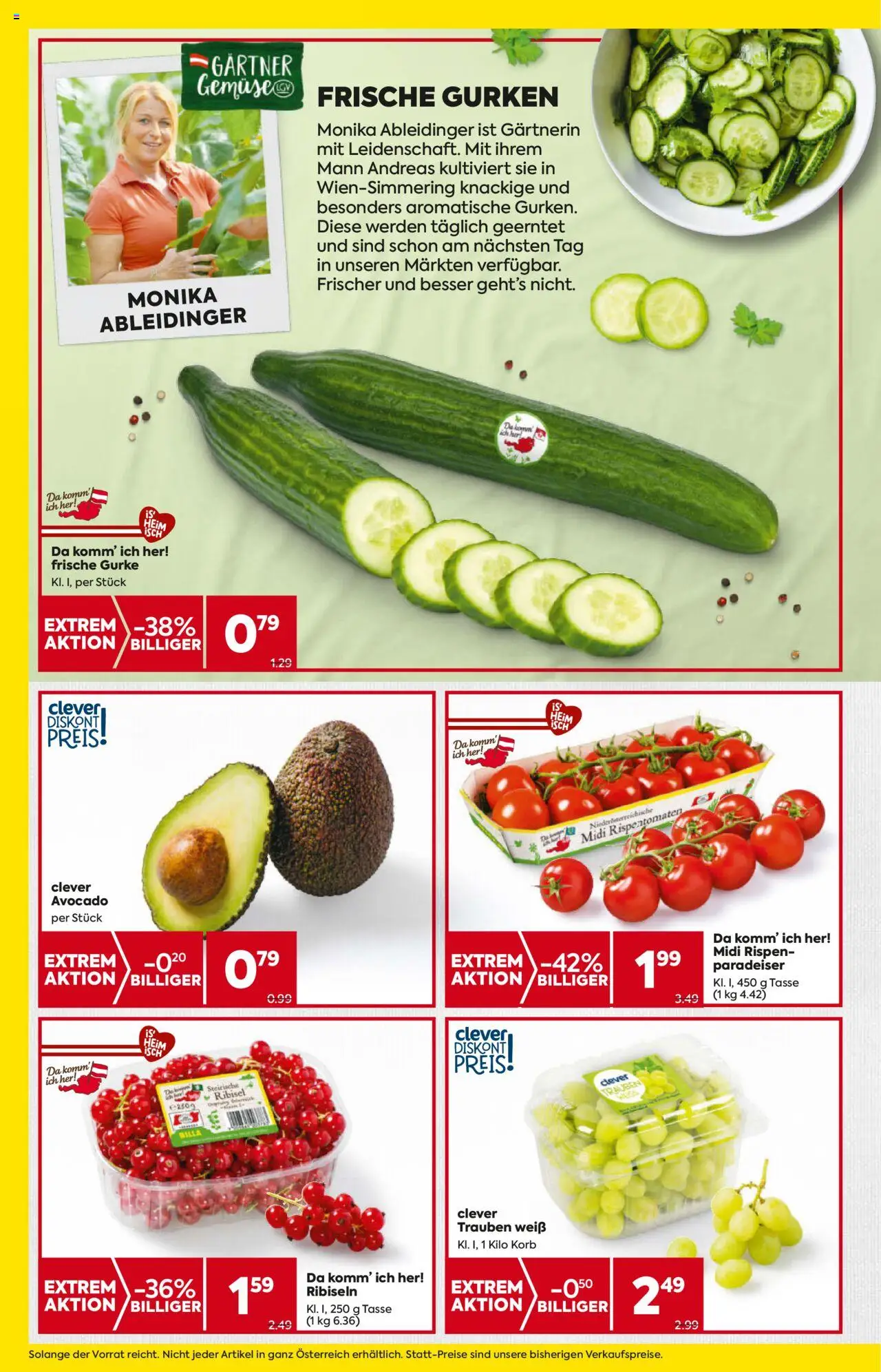 Billa Flugblatt gültig ab 14.08.2025 | Seite: 4 | Produkte: Gurken, Avocado, Korb