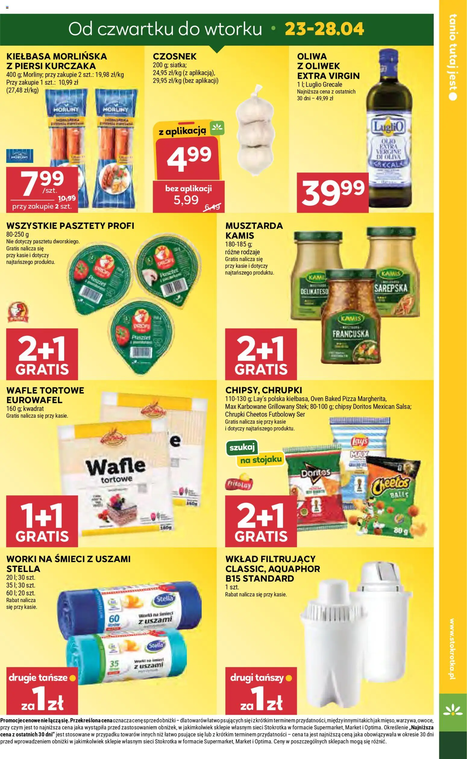 Stokrotka gazetka od 23.04.2026 | Strona: 7 | Produkty: Kiełbasa, Piersi, Wafle, Pizza