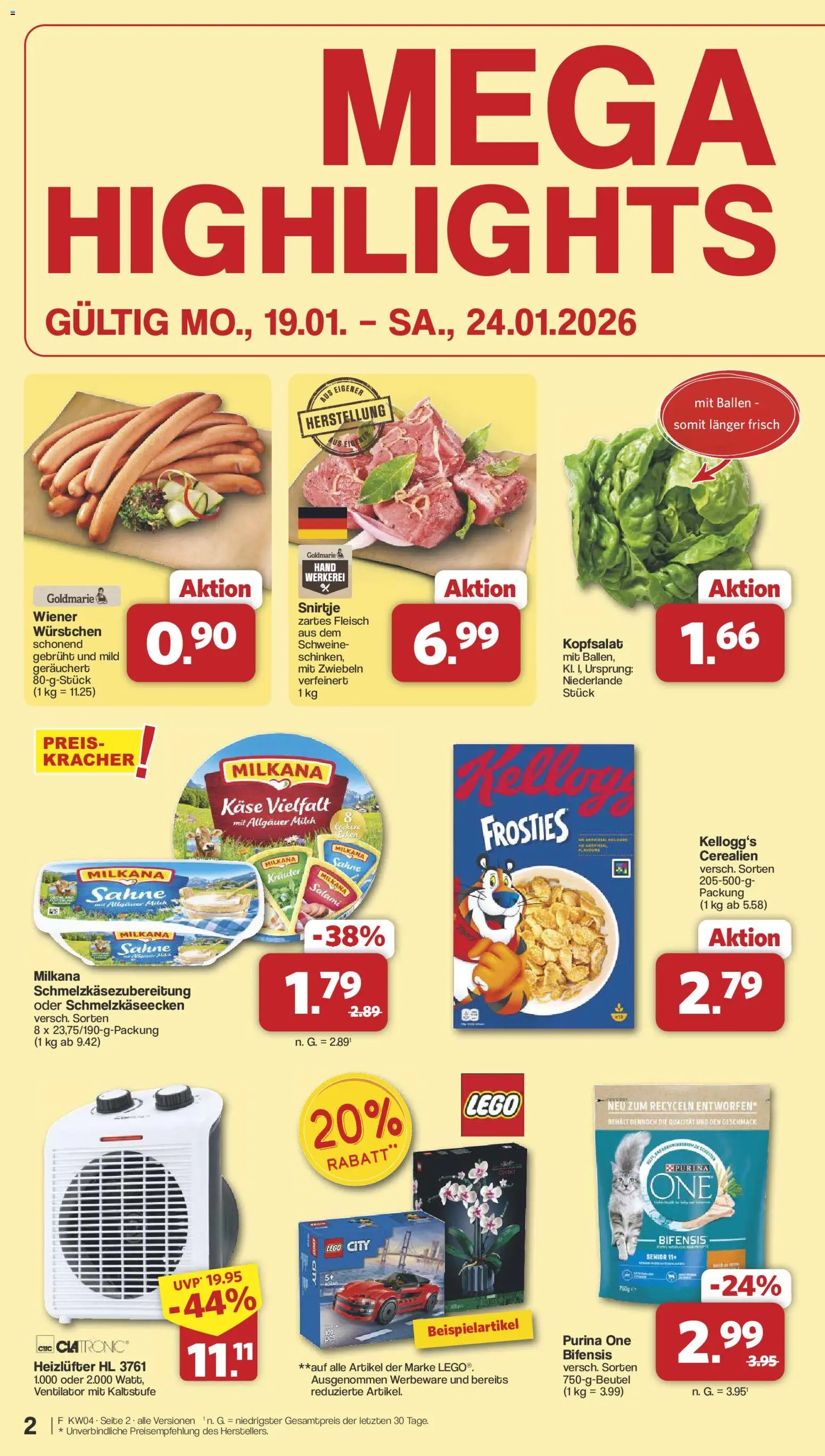 Famila Nordwest Prospekt 	 – gültig ab 19.01.2026 | Seite: 2 | Produkte: Purina one, Milch, Käse, Milkana
