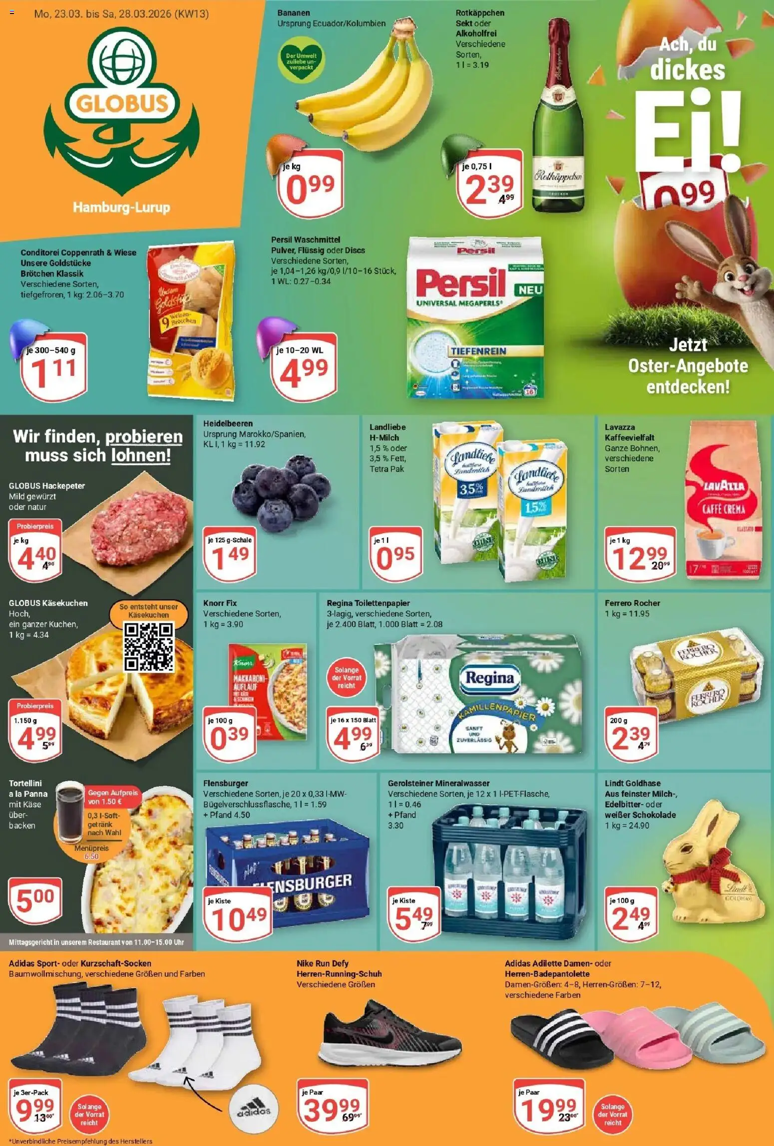 Globus prospekt Hamburg	 – gültig ab 23.03.2026 | Seite: 1 | Produkte: Milch, Flensburger, Heidelbeeren, Gerolsteiner