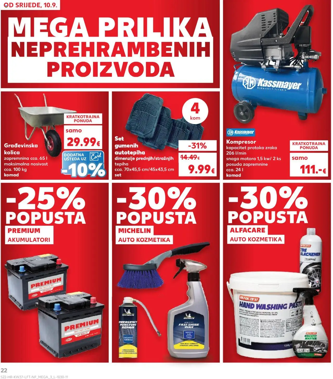 Kaufland katalog | vrijedi od 10.09.2025 | Stranica: 22 | Proizvodi: Kolica, Kompresor, Pasta, Građevinska kolica