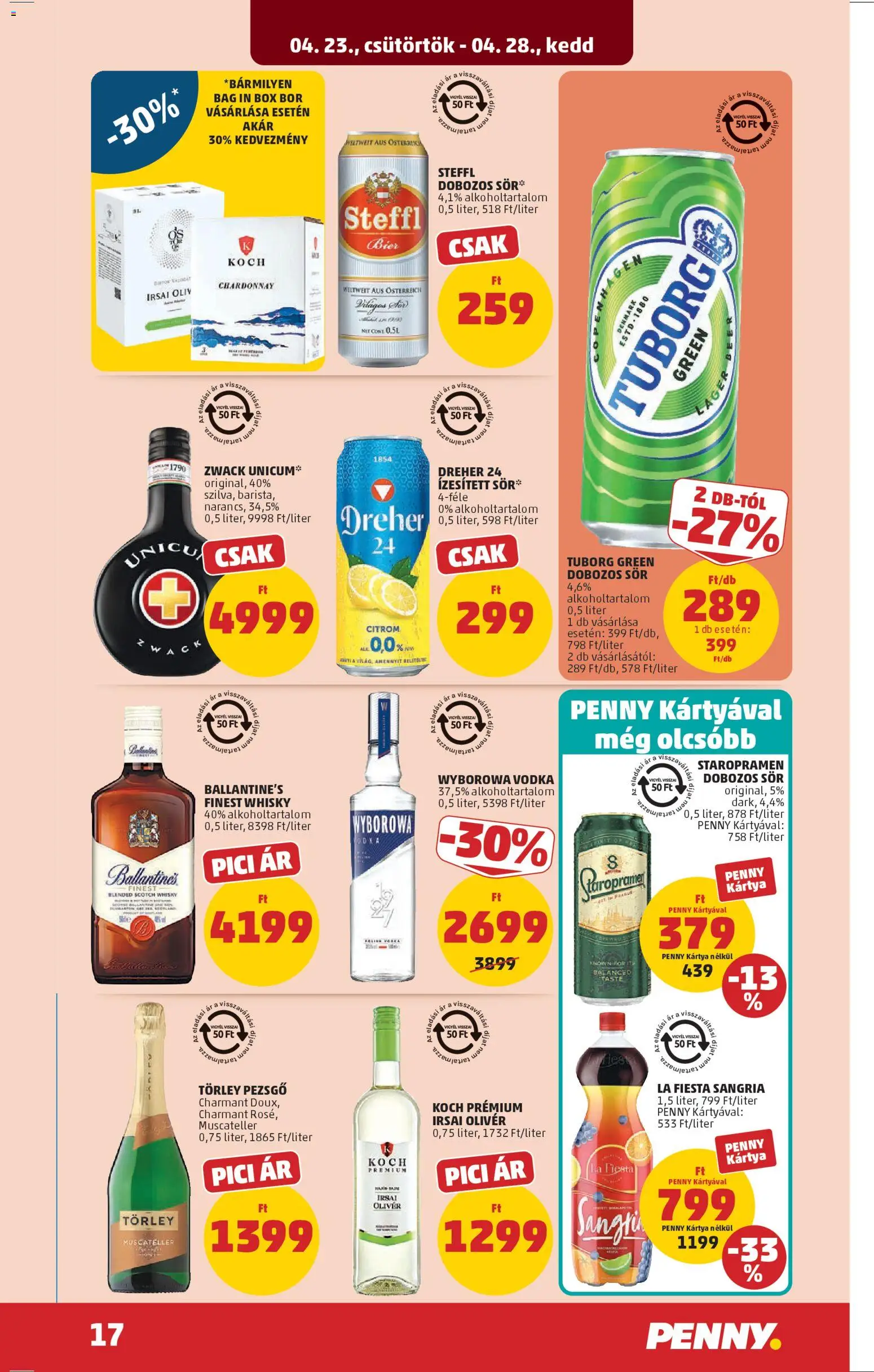 PENNY akciós ujság - amely érvényes a következő dátumtól: 23.04.2026 | Oldal: 20 | Termékek: Steffl, Sör, Vodka, Whisky