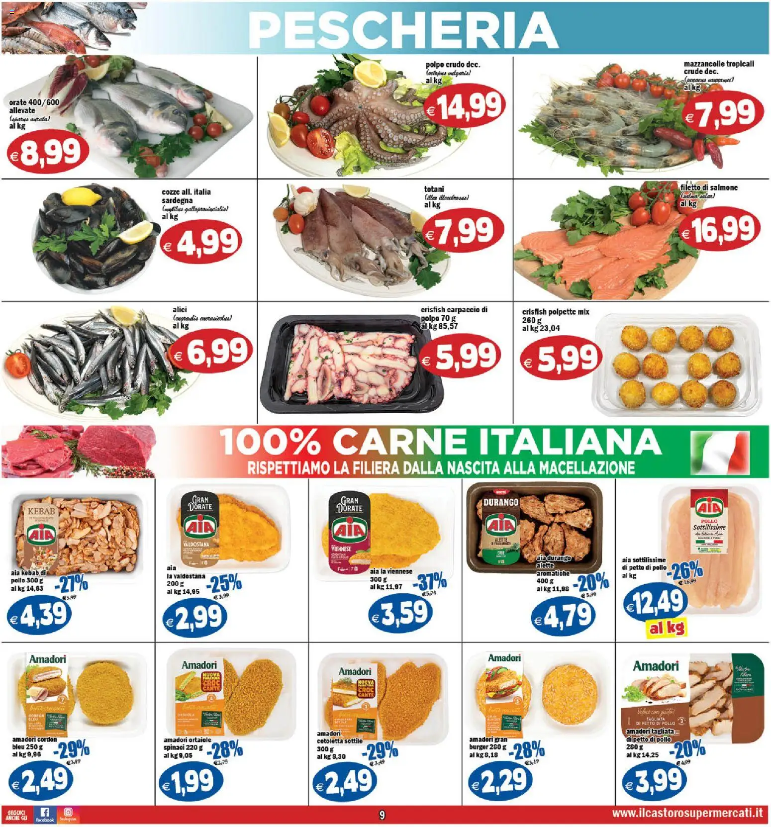 Volantino Il Castoro del 17.04.2026 | Pagina: 9 | Prodotti: Salmone, Cozze, Polpo, Spinaci