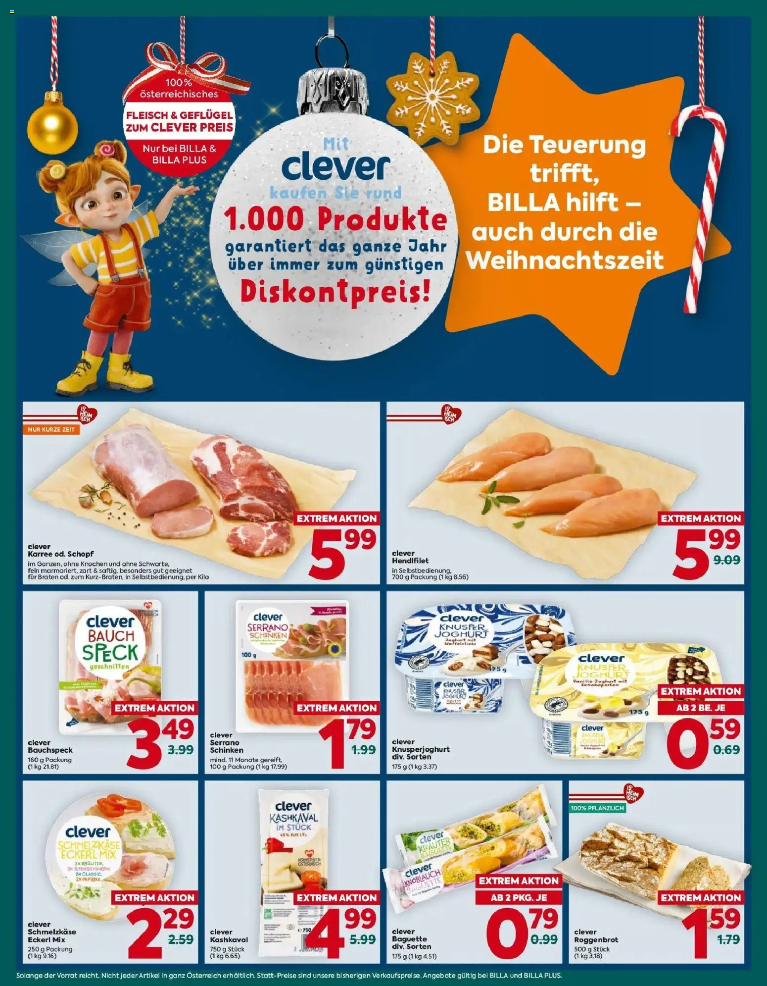 Billa Plus Clever gültig ab 18.12.2025 | Seite: 1 | Produkte: Knoblauch, Jääkaappipakastin, Joghurt, Schinken