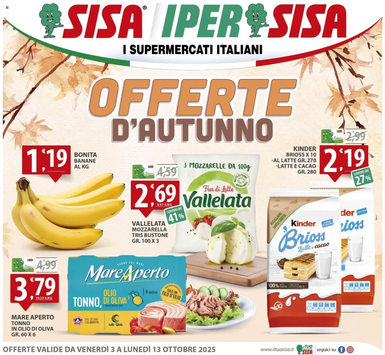 Volantino SISA del 03.10.2025 | Pagina: 1 | Prodotti: Sale, Olio, Tonno, Cacao