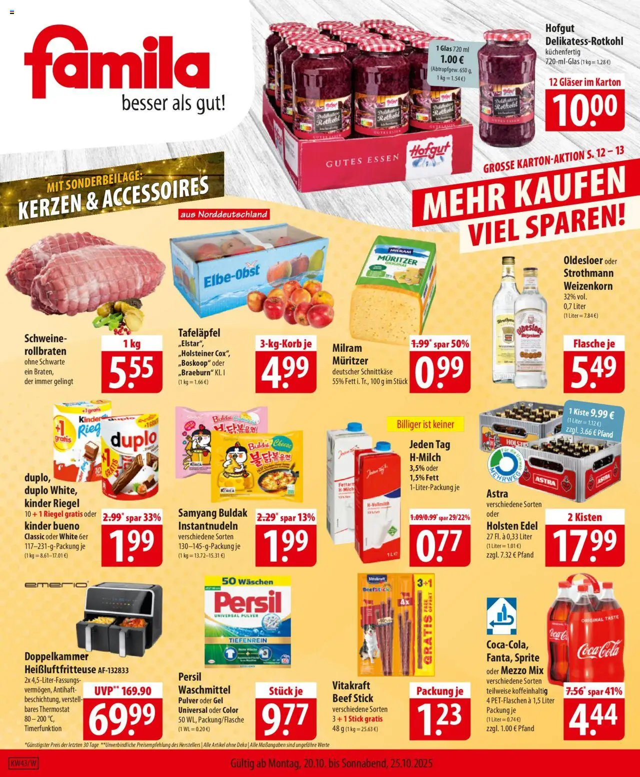 Famila Prospekt 	 – gültig ab 20.10.2025 | Seite: 1 | Produkte: Mezzo mix, Holsten edel, Kinder riegel, Waschmittel