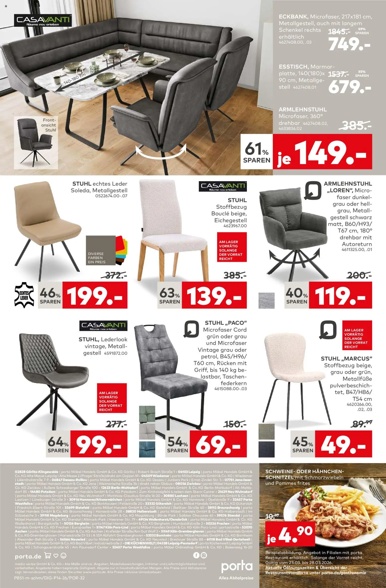 Porta! Prospekt Bad Vilbel-Dortelweil – gültig ab 23.03.2026 | Seite: 8 | Produkte: Hahnchen, Stuhl, Pommes frites, Schnitzel