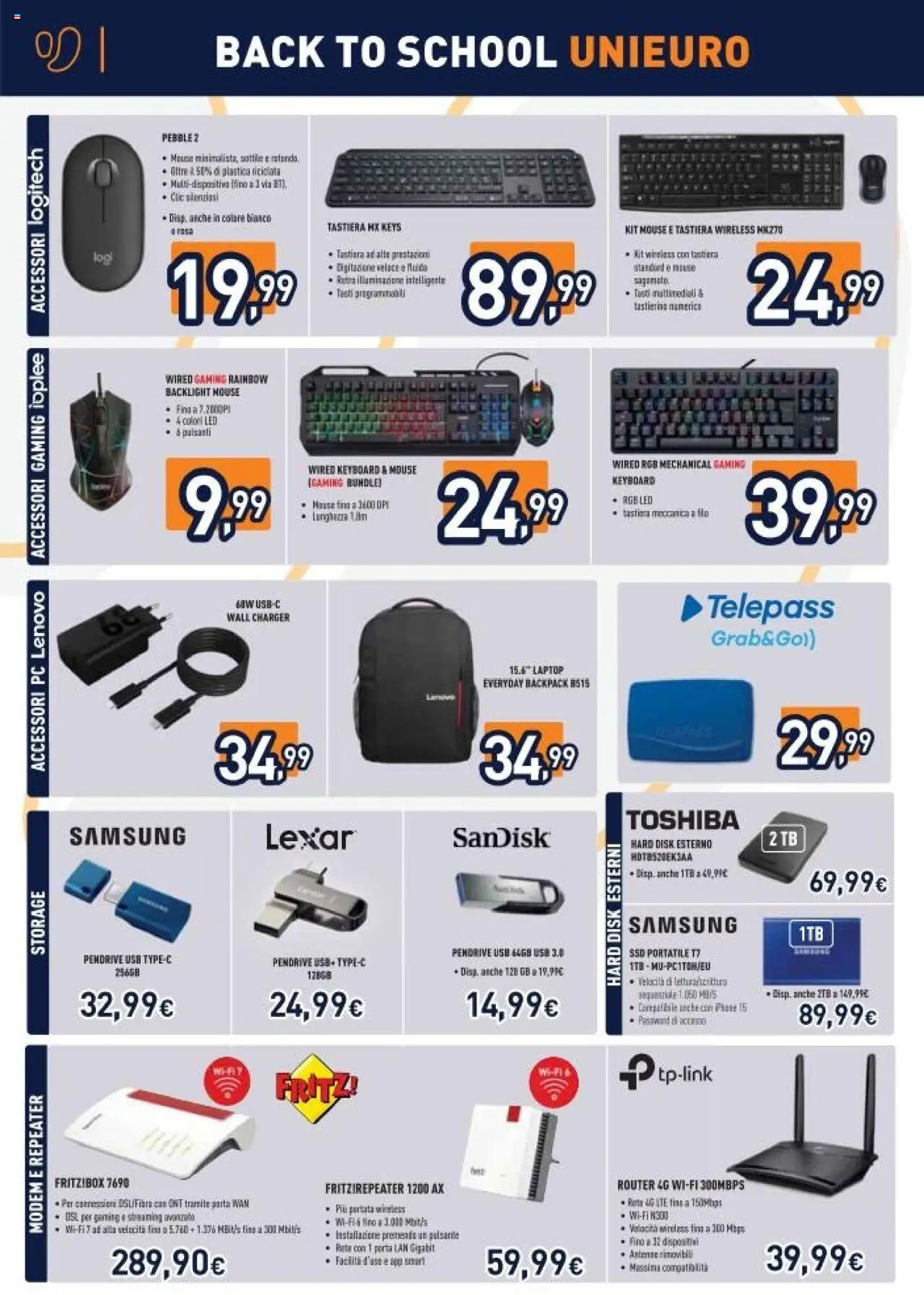 Volantino Unieuro del 22.08.2025 | Pagina: 8 | Prodotti: PC, Tastiera, USB, Samsung