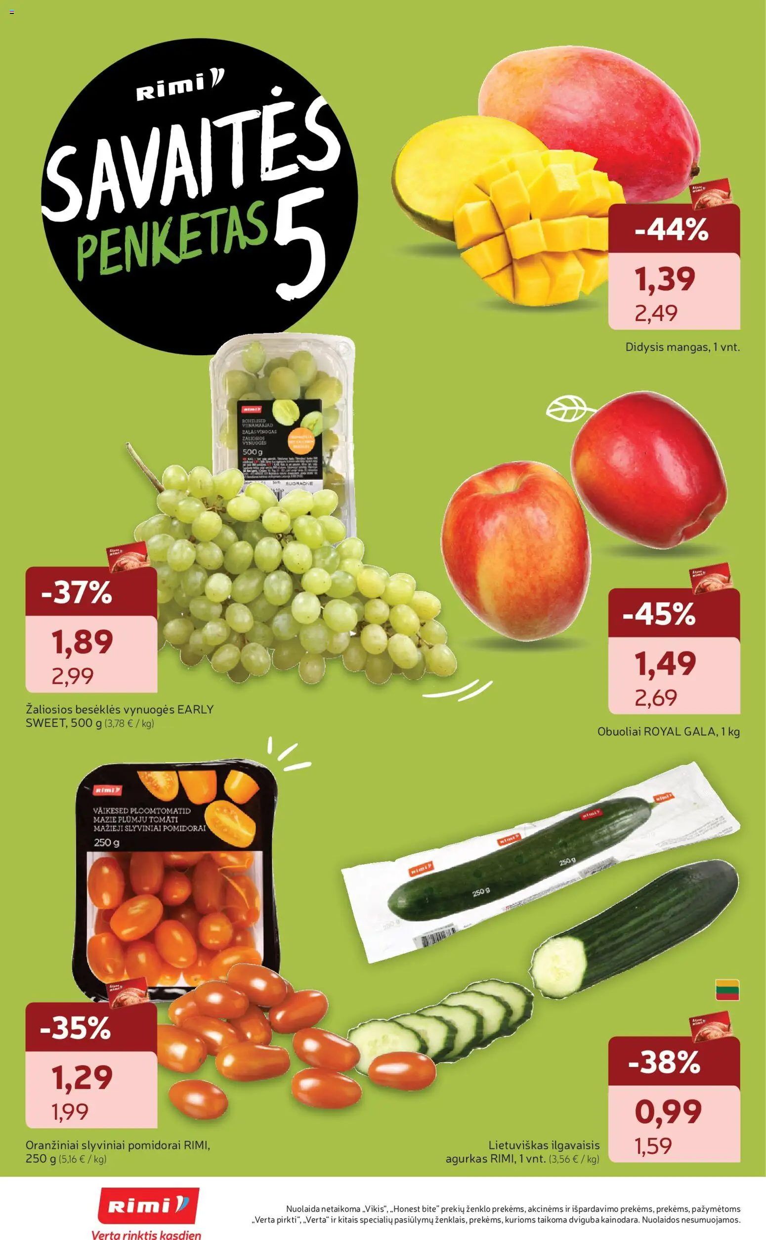 Rimi akcijos nuo 27.01.2026 | Puslapis: 6 | Prekių: Agurkas, Vynuogės, Obuoliai, Pomidorai