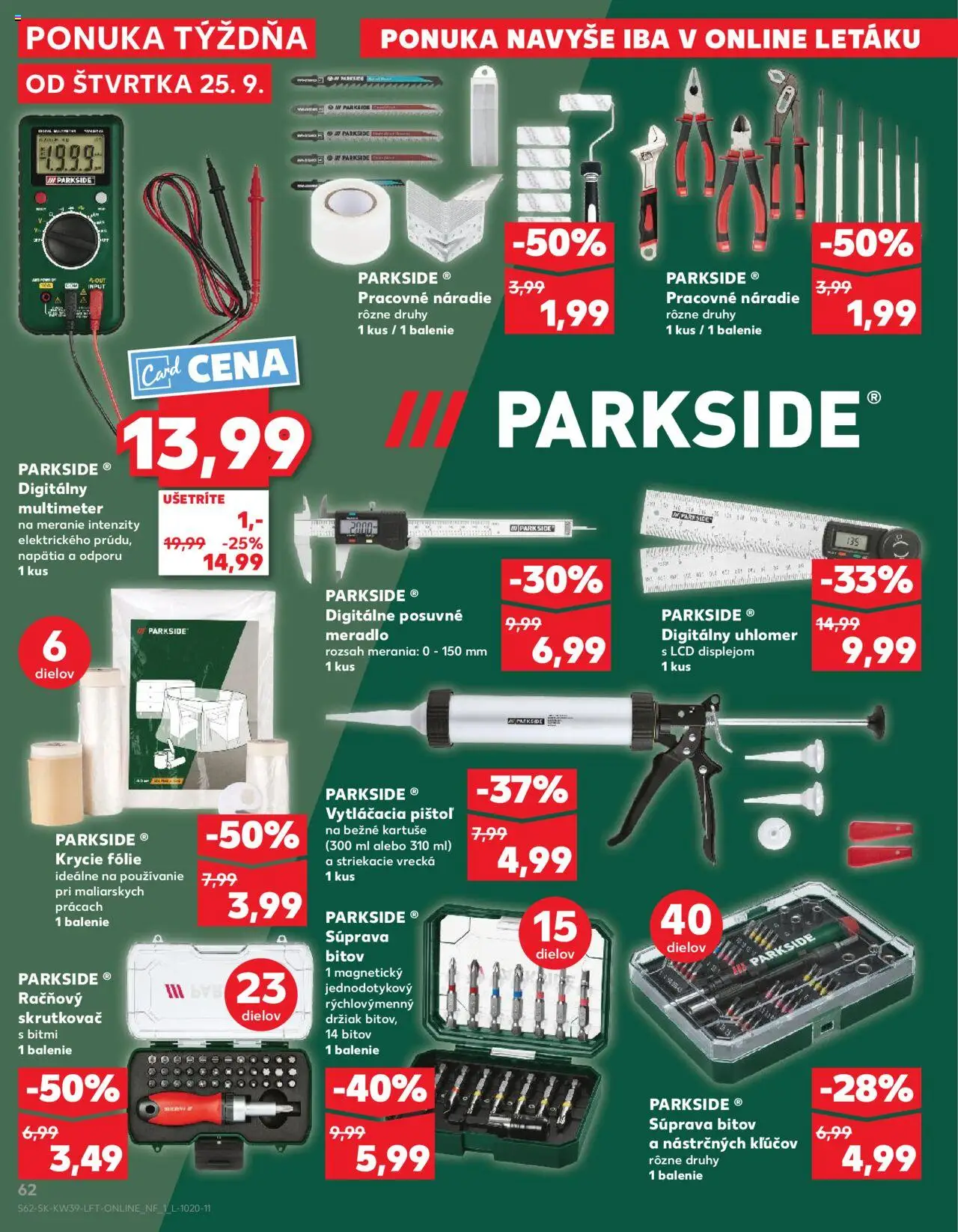 Nové Kaufland akcie – leták je platný od 25.09.2025 | Strana: 62 | Produkty: Skrutkovač, Náradie, Parkside