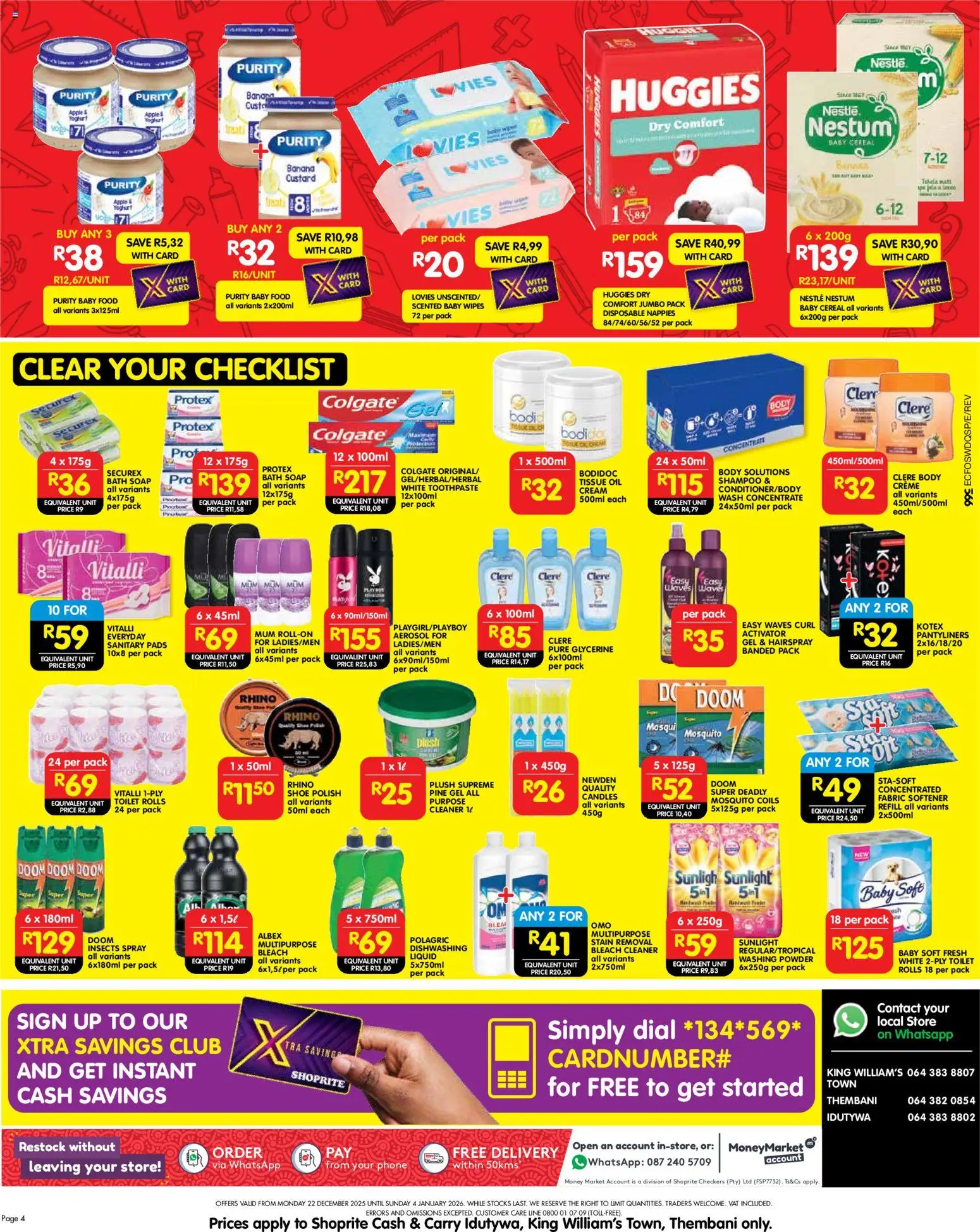 New Shoprite catalogue – valid from 22.12.2025 | Page: 4 | Products: Toilet, Oil, Soap, Toothpaste