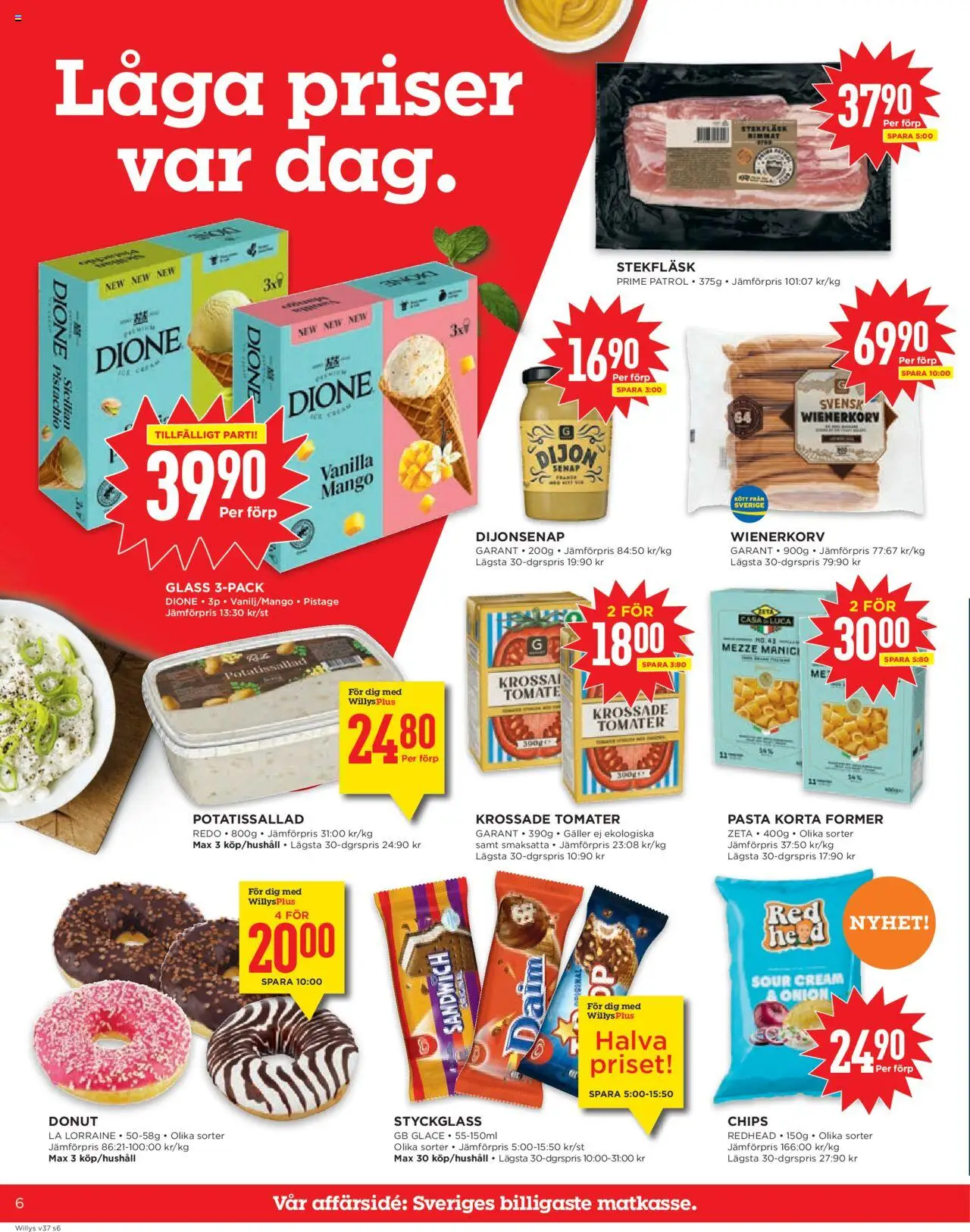 Willys reklamblad aktuell från 08.09.2025 | Sida: 6 | Produkter: Potatissallad, Krossade tomater, Galler, Tomater