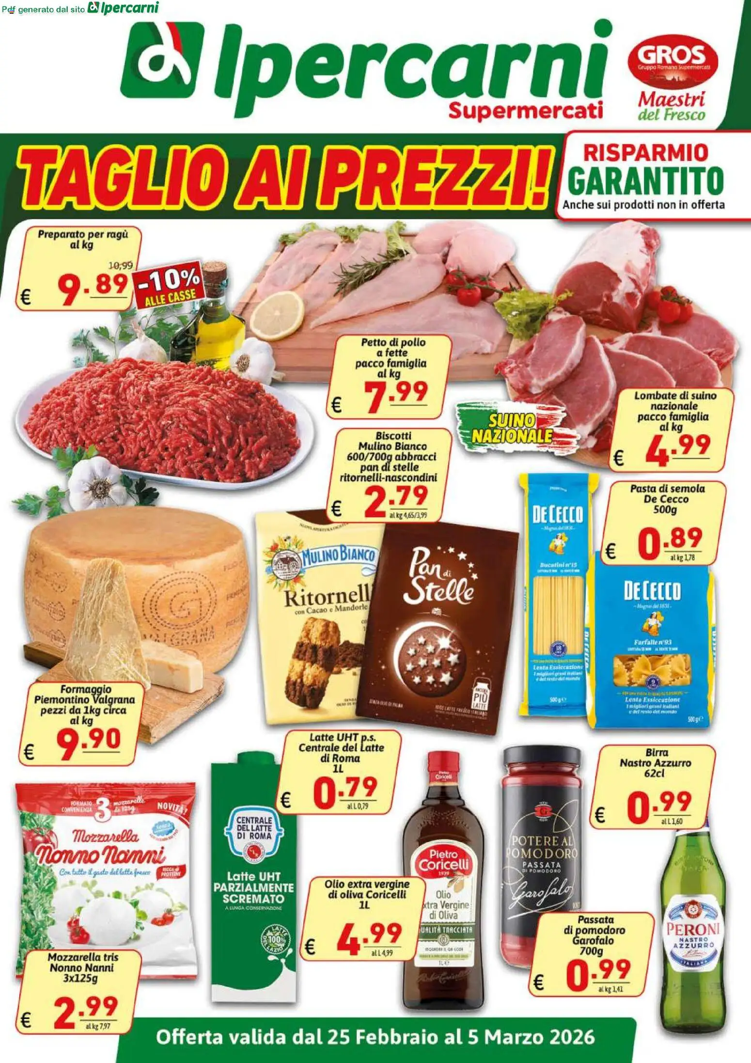 Volantino Ipercarni del 25.02.2026 | Pagina: 1 | Prodotti: Pollo, Formaggio, Pasta, Cacao