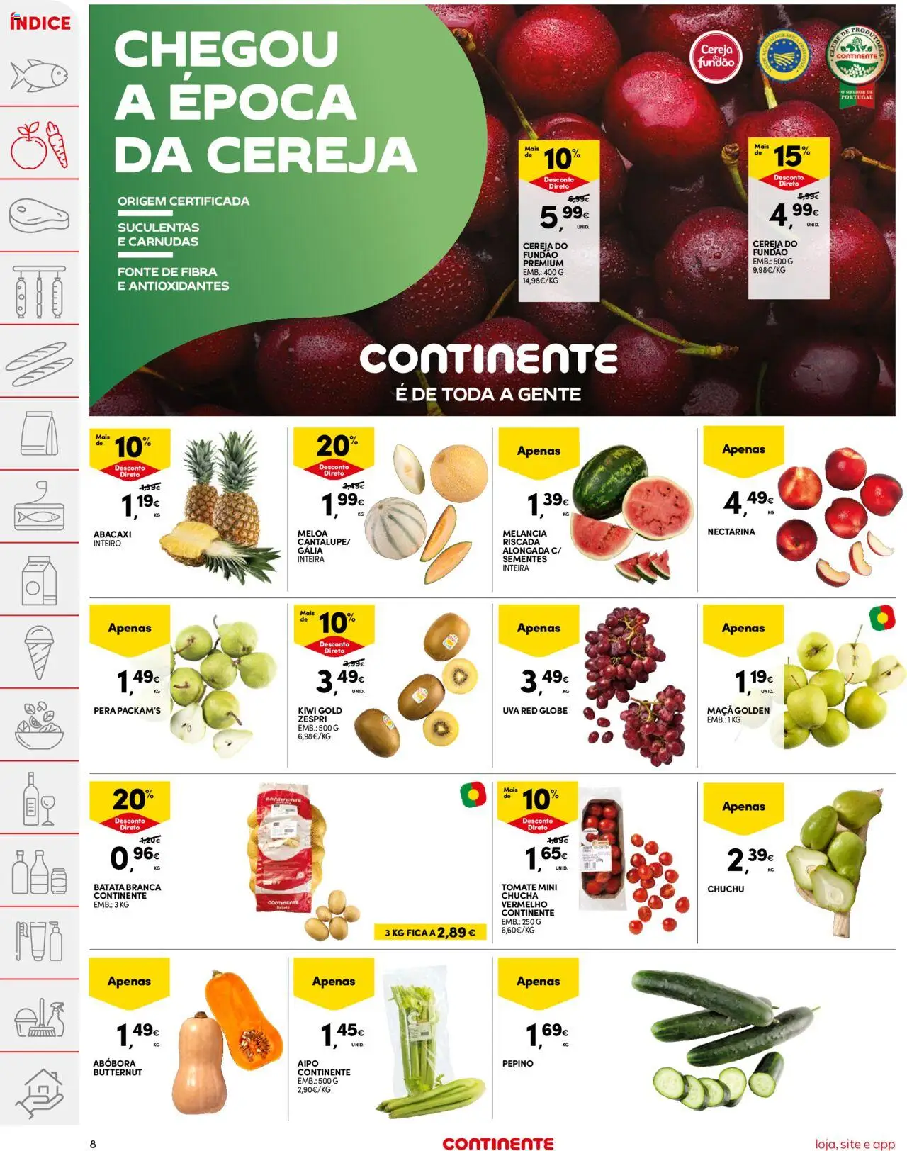 Continente folheto │ válido de 03.06.2025 | Página: 8 | Produtos: Abóbora, Chuchu, Melancia, Melão