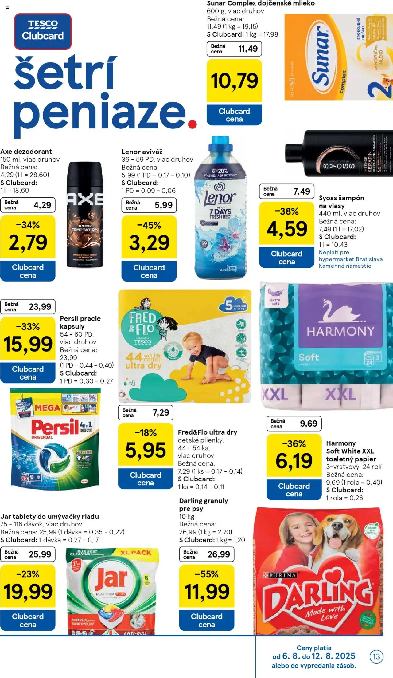 Tesco Hypermarket - leták │ platný od 06.08.2025 | Strana: 13 | Produkty: Šampón, Sunar, Dezodorant, Jar