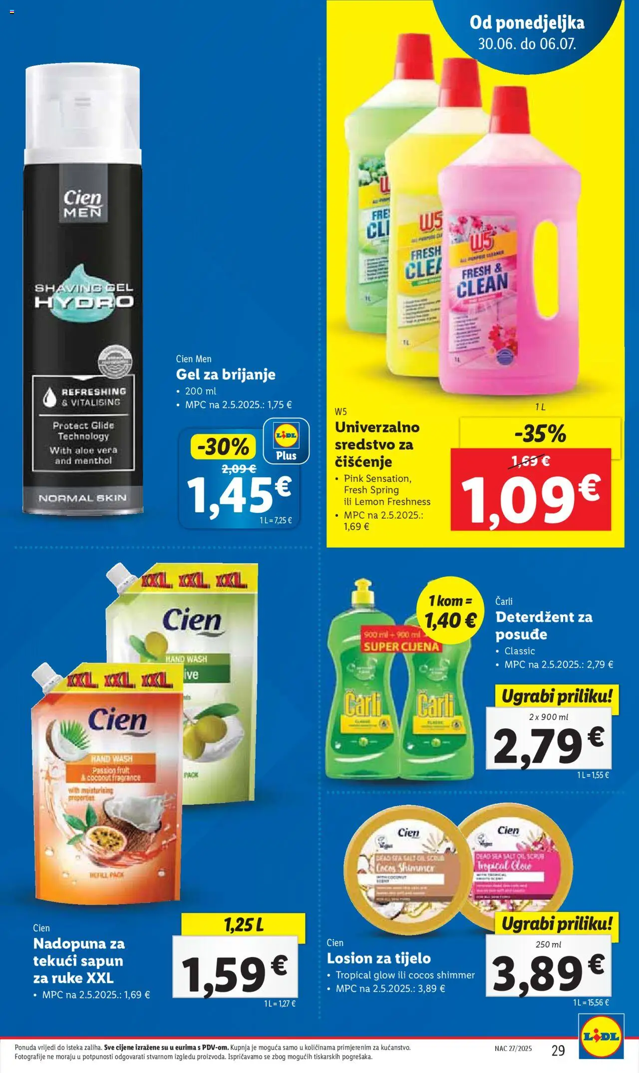 Lidl katalog | vrijedi od 30.06.2025 | Stranica: 29 | Proizvodi: Gel za brijanje, Sapun, Deterdžent