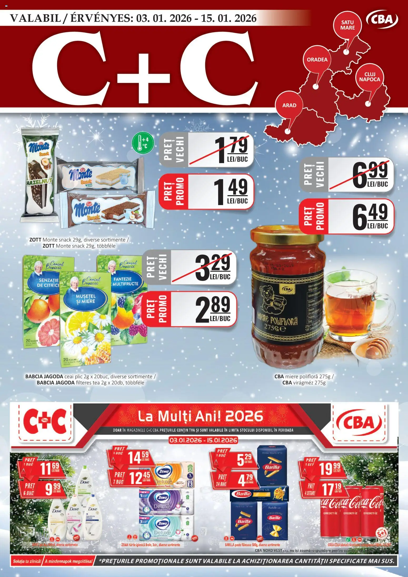 Noul catalog CBA – valabil de la 03.01.2026 | Pagină: 1 | Produse: Miere polifloră, Amerikan servis, Ceai, Paste