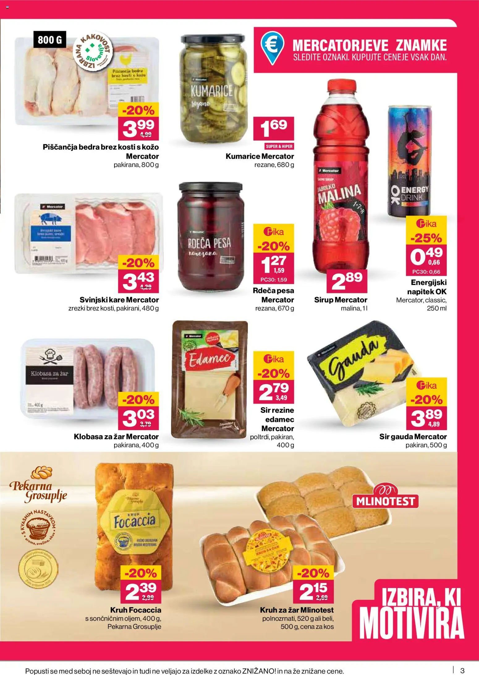 Novi Mercator katalog ponudbe – veljaven od 09.04.2026 | Stran: 3 | Izdelki: Edamec, Zar, Energijski napitek, Kruh