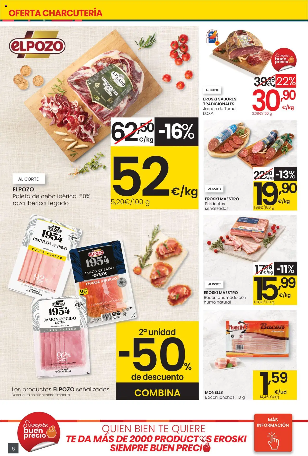 Eroski - Precio más bajo Center │ válido desde el 16.10.2025 | Página: 6 | Productos: Jamón, Jamón cocido, Té