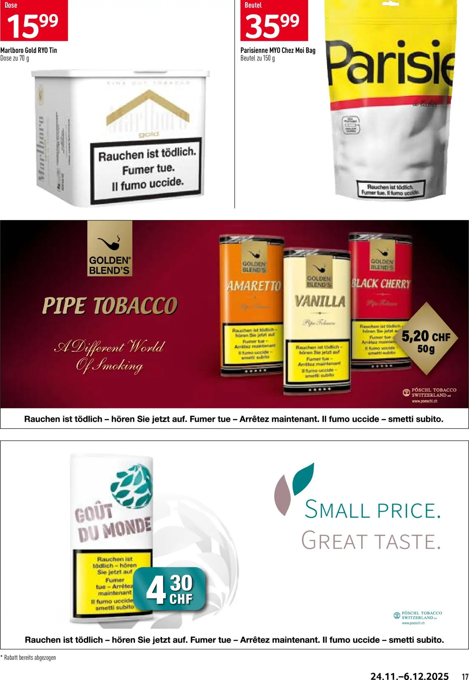 Prodega Aktionen Festtage – gültig ab 24.11.2025 | Seite: 17 | Produkte: Smoking