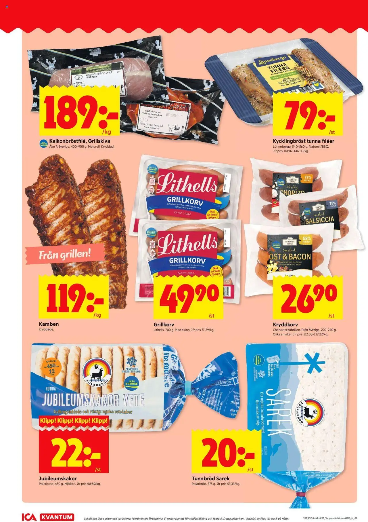 ICA Kvantum reklamblad aktuell från 11.08.2025 | Sida: 12 | Produkter: Tunnbröd, Grillkorv, Bröd, Kalkon