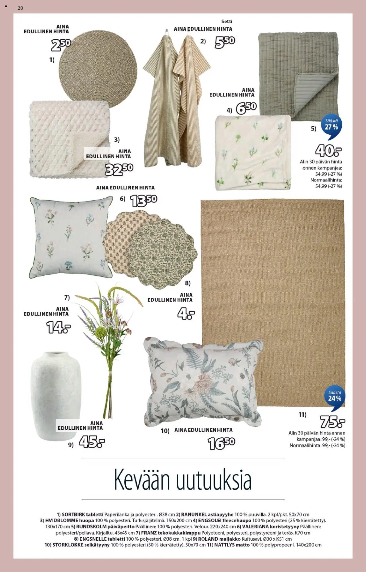 JYSK - Tarjoukset – voimassa 05.03.2026 alkaen | Sivu: 20 | Tuotteet: Matto, Maljakko, Koristetyyny, Huopa