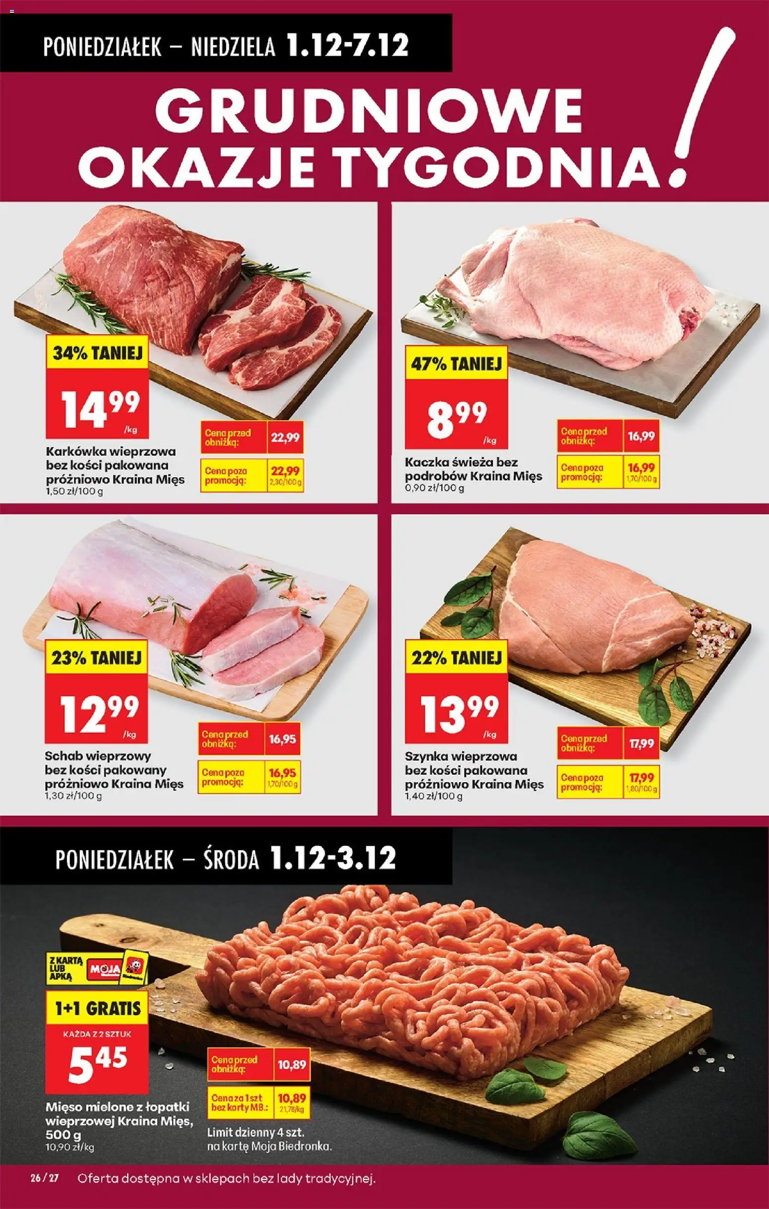 Biedronka gazetka od 01.12.2025 | Strona: 39 | Produkty: Schab, Schab wieprzowy bez kości, Kaczka, Szynka