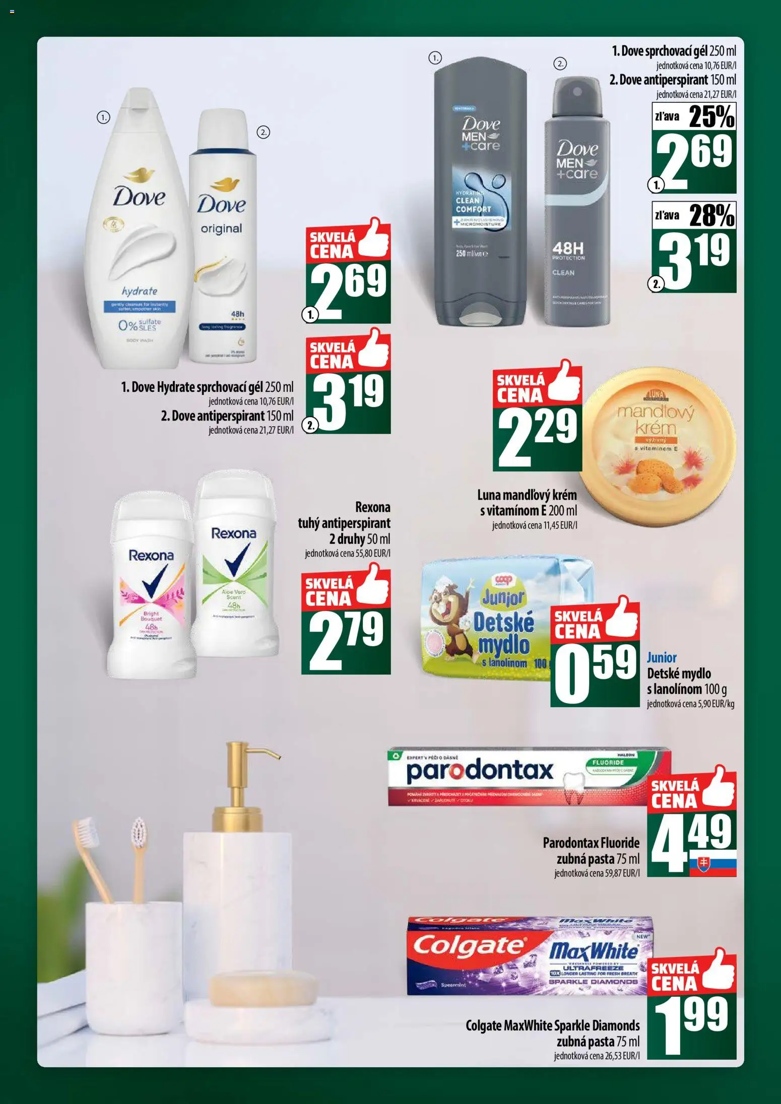 Nové COOP Jednota akcie – leták je platný od 23.10.2025 | Strana: 62 | Produkty: Mydlo, Antiperspirant, Zubná pasta, Krém