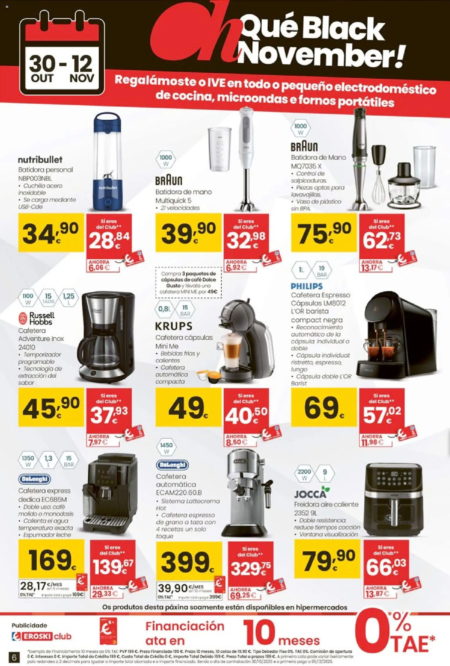 Eroski - Black Friday │ válido desde el 30.10.2025 | Página: 6 | Productos: Leche, Cafetera, Batidora, Freidora
