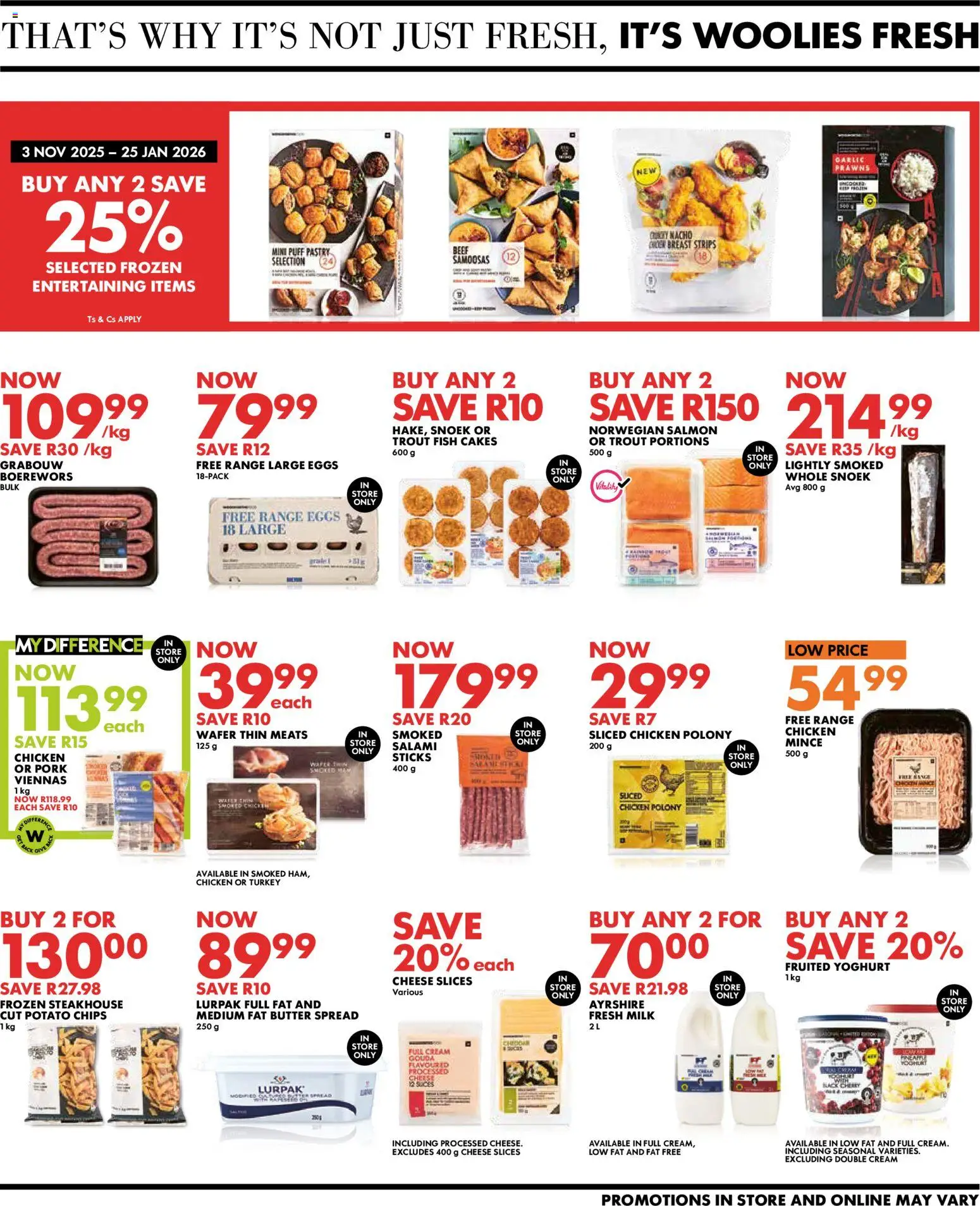 New Woolworths catalogue – valid from 24.11.2025 | Page: 3 | Products: Butter, Polony, Samoosas, Fish