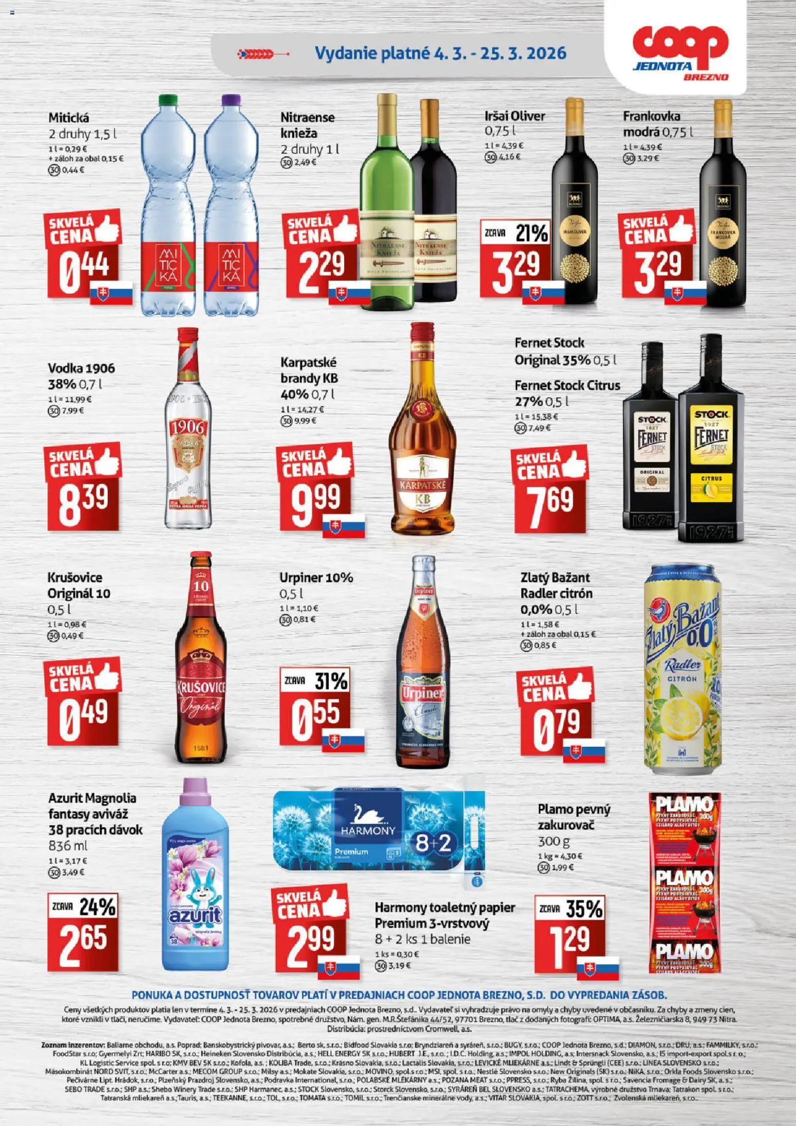 Nové COOP Jednota akcie – leták je platný od 04.03.2026 | Strana: 8 | Produkty: Radler, Zlatý Bažant, Ryba, Fernet Stock