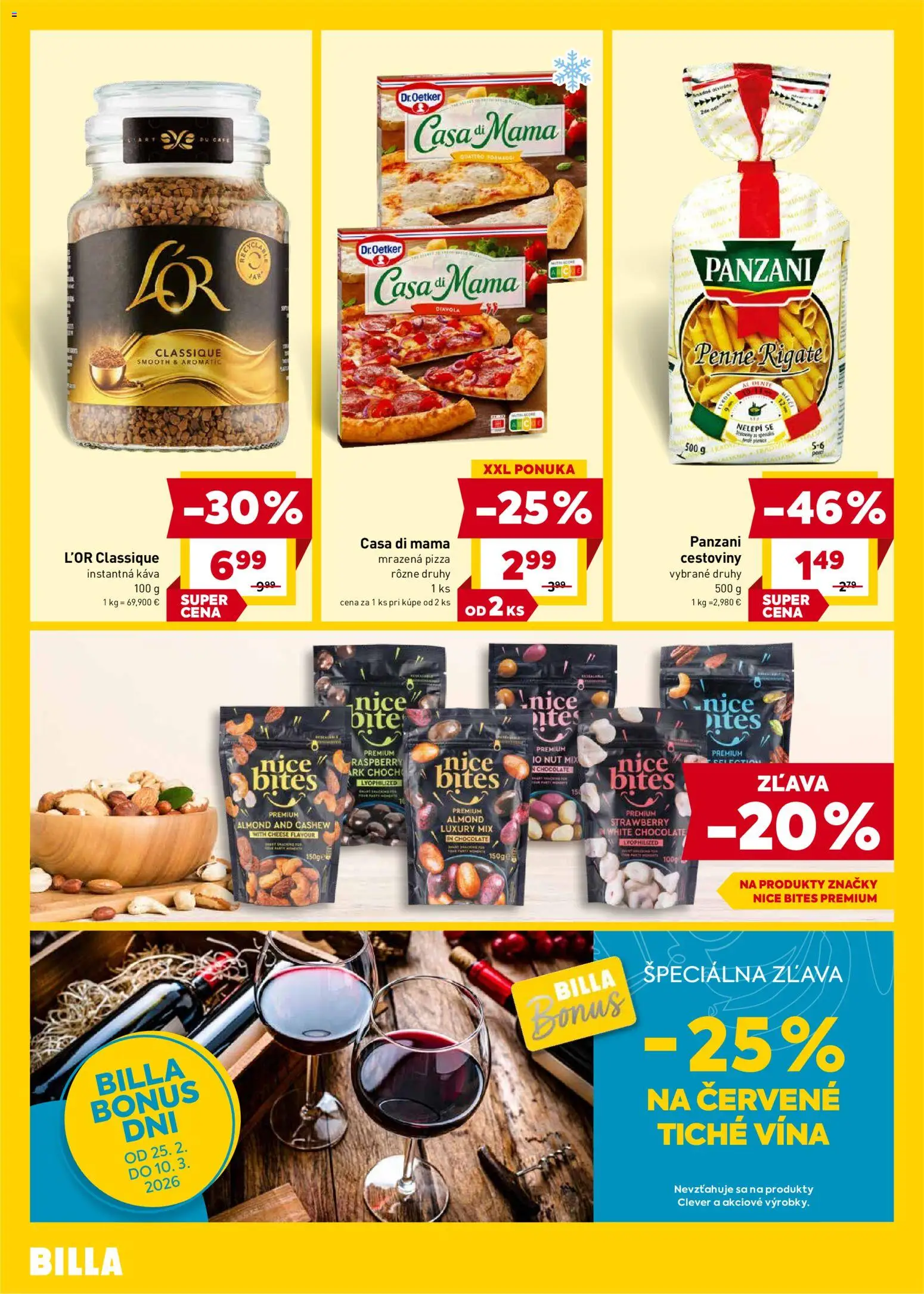 Nové Billa akcie – leták je platný od 25.02.2026 | Strana: 4 | Produkty: Penne, Káva, Pizza, Cestoviny