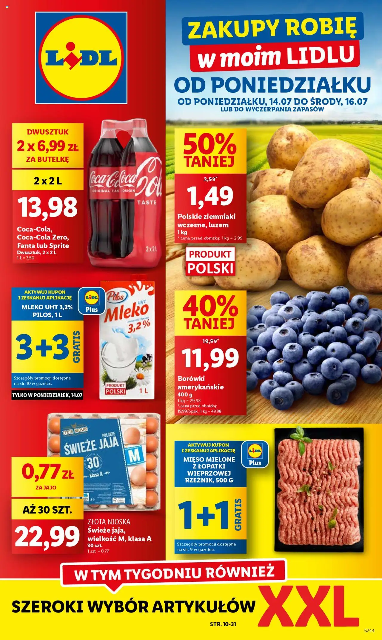 Lidl Gazetka od 14.07.2025 | Strona: 1 | Produkty: Mięso, Sprite, Mięso mielone, Mleko