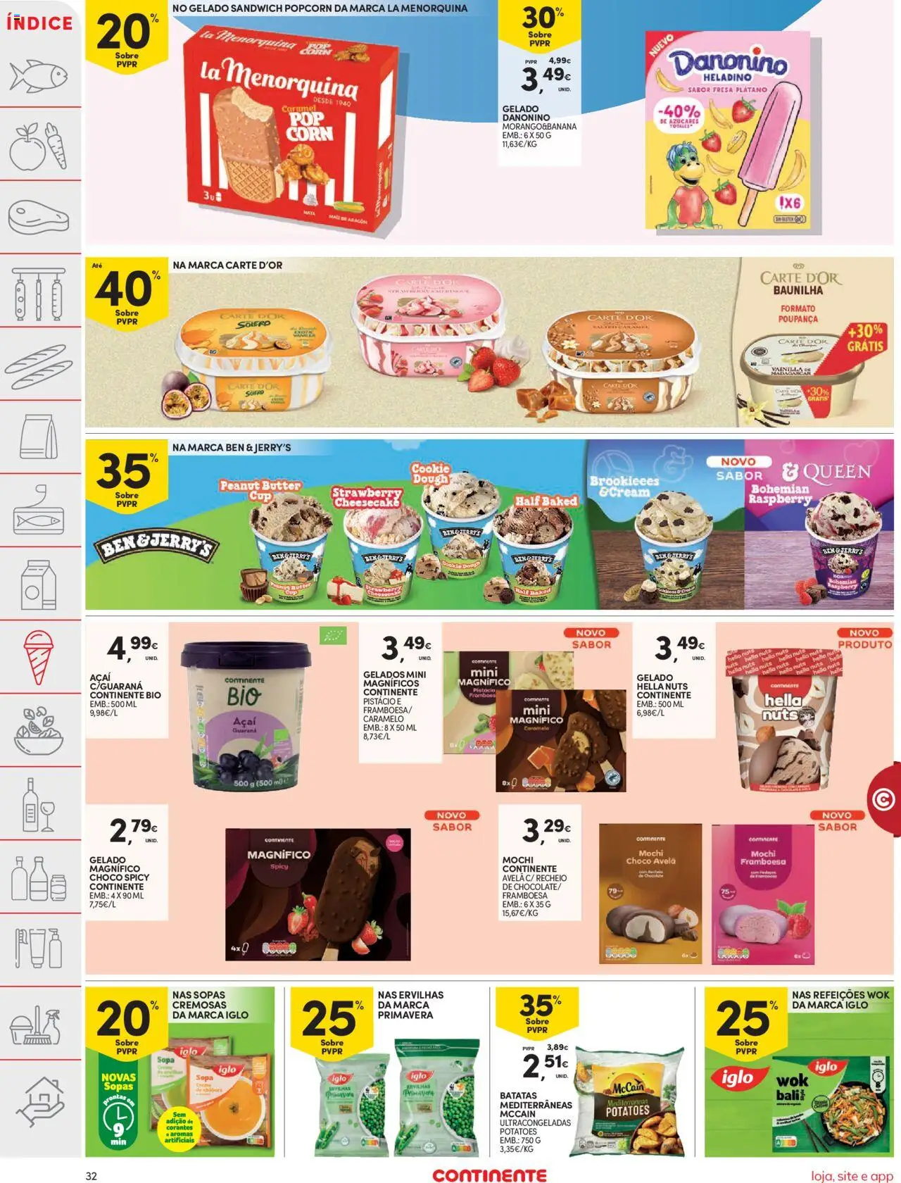 Continente folheto │ válido de 19.08.2025 | Página: 32 | Produtos: Açai, Sopa, Abóbora, Gelado sandwich