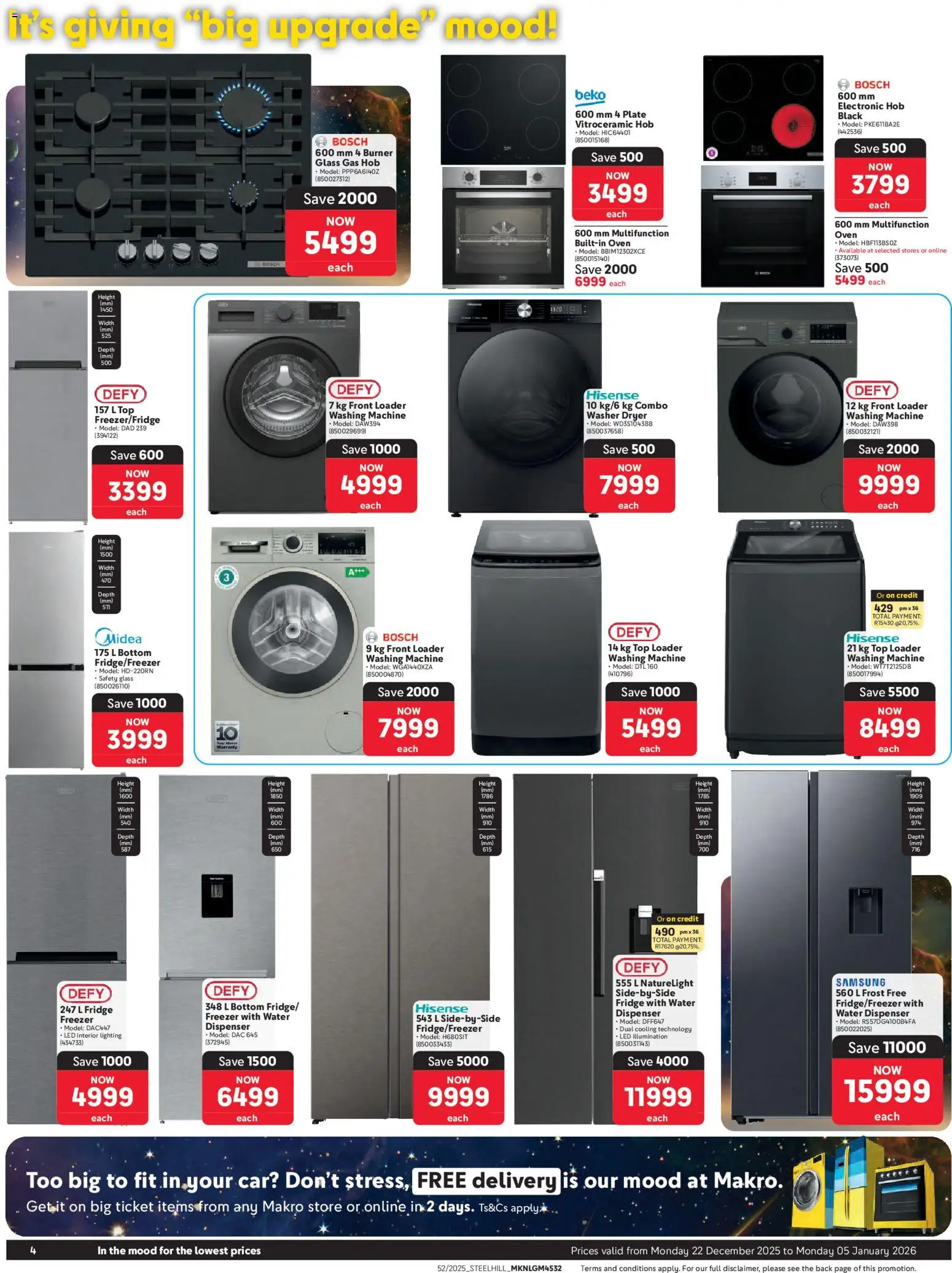 New Makro catalogue – valid from 22.12.2025 | Page: 4 | Products: Washing machine, Oven, Hob, Fridge