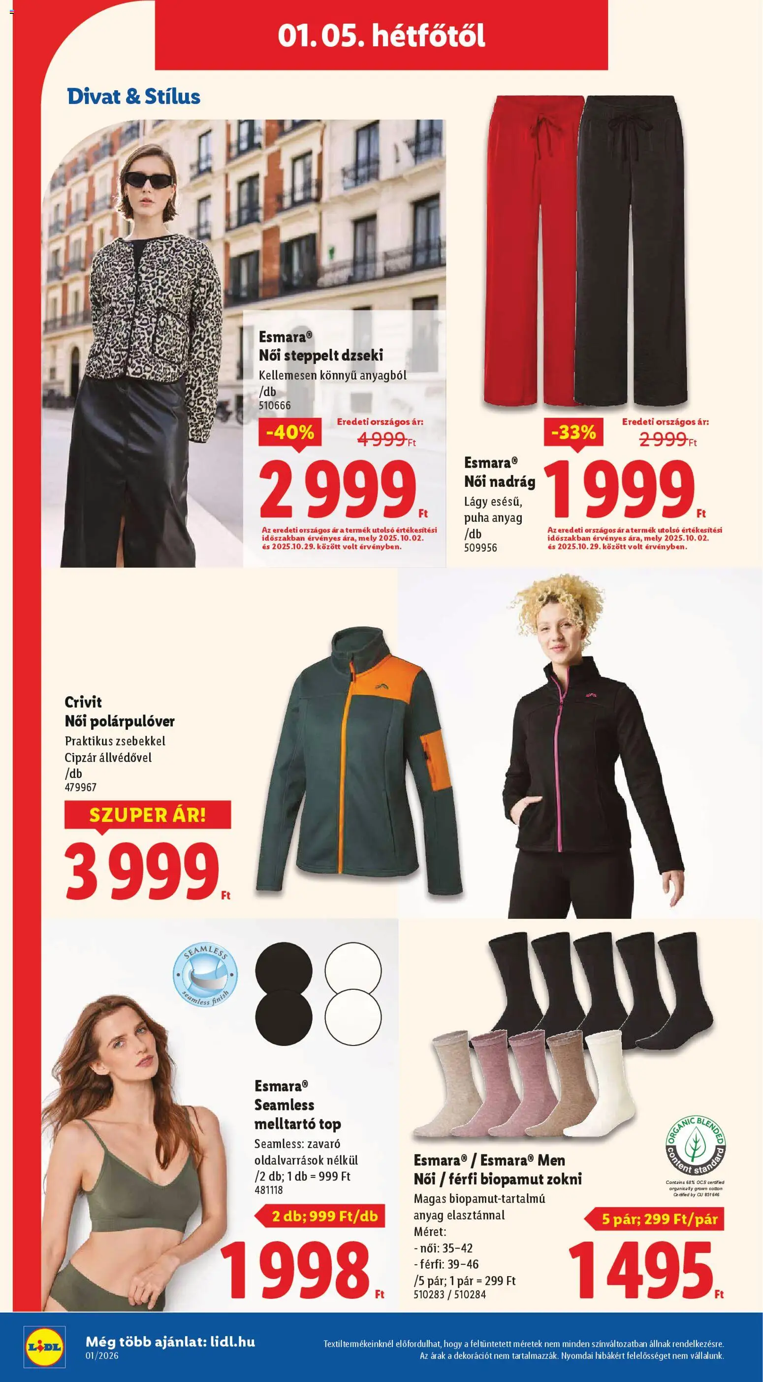 Lidl akciós ujság - amely érvényes a következő dátumtól: 02.01.2026 | Oldal: 22 | Termékek: Női nadrág, Steppelt dzseki, Dzseki, Nadrág