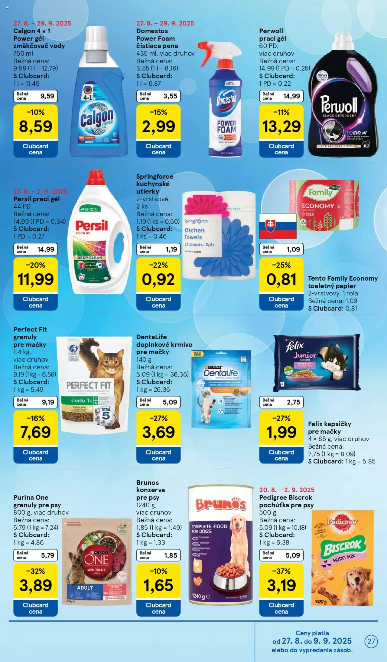 Tesco Hypermarket - leták │ platný od 27.08.2025 | Strana: 27 | Produkty: Felix, Perwoll, Toaletný papier, Domestos