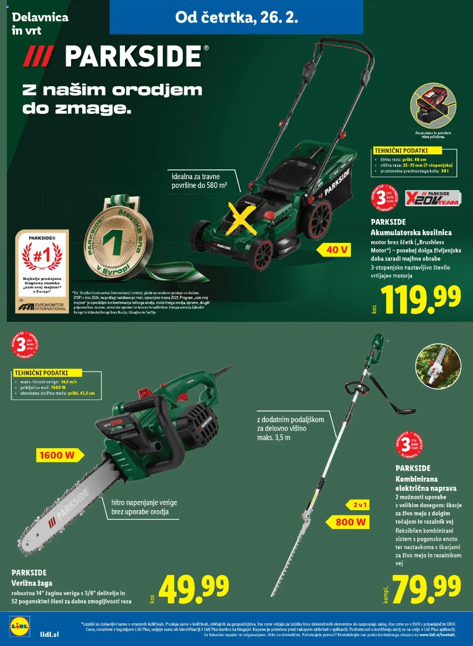 Novi Lidl katalog ponudbe – veljaven od 26.02.2026 | Stran: 32 | Izdelki: Kosilnica, Verižna žaga, Akumulator, Polnilnik