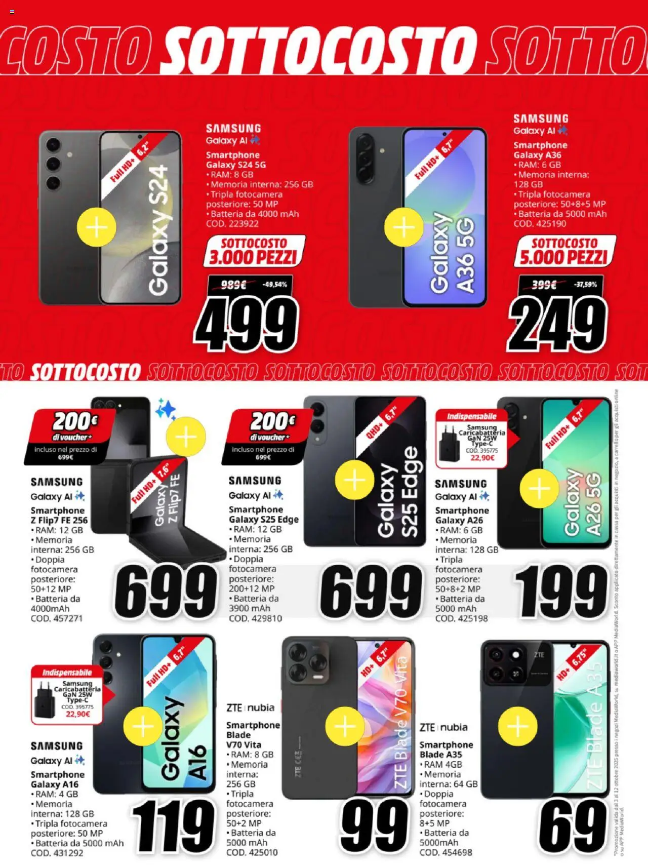 Volantino Media World del 03.10.2025 | Pagina: 2 | Prodotti: Samsung Galaxy, Carrello, Smartphone, Batteria