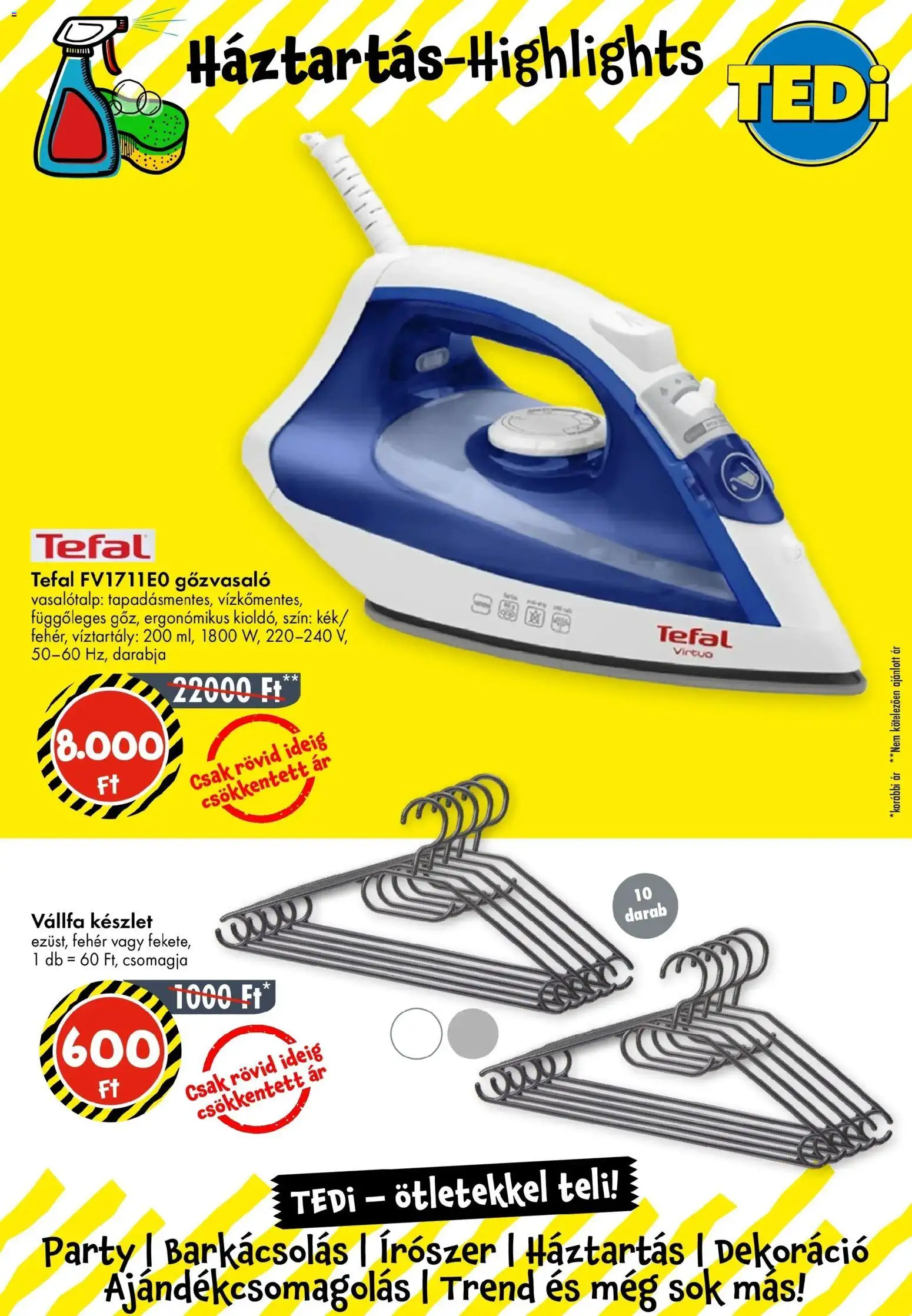 TEDi akciós ujság - amely érvényes a következő dátumtól: 16.01.2026 | Oldal: 8 | Termékek: Tefal, Vállfa, Dekoráció