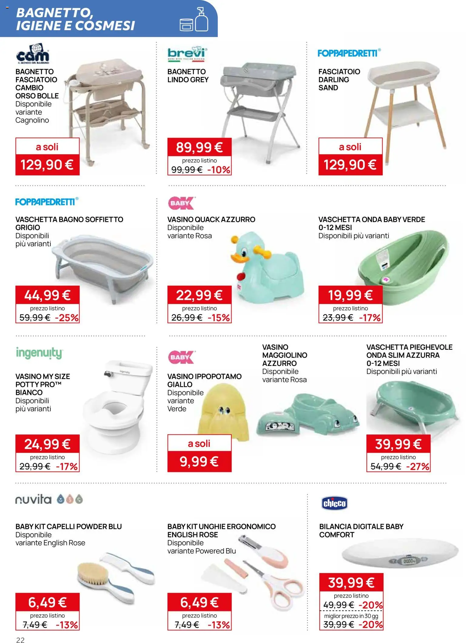Volantino Prenatal del 17.04.2026 | Pagina: 22 | Prodotti: Bagnetto, Bilancia, Fasciatoio, Bagno