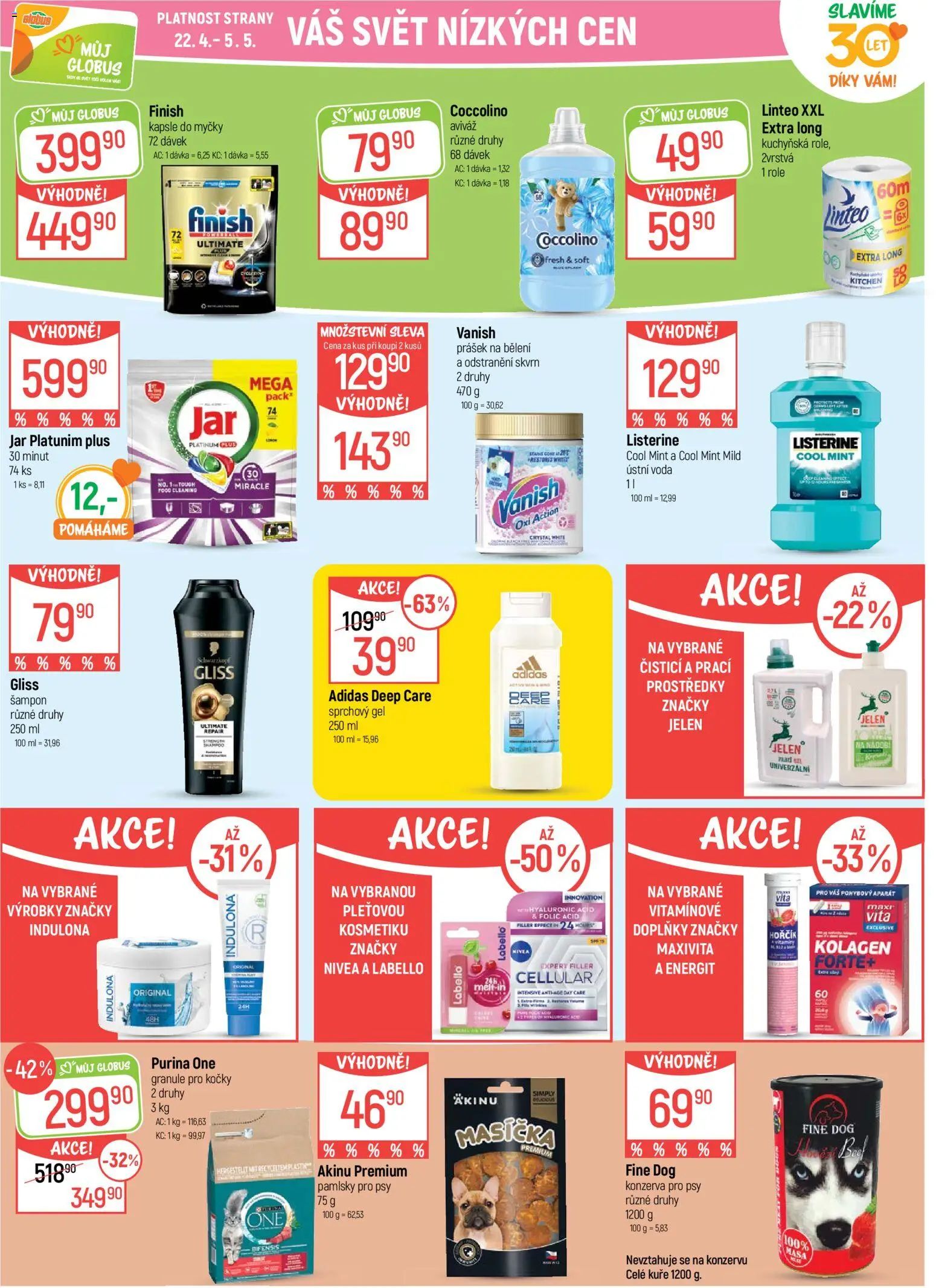 Globus leták - Praha-Štěrboholy od 22.04.2026 | Strana: 28 | Produkty: Finish, Ústní voda, Jelen, Kolagen
