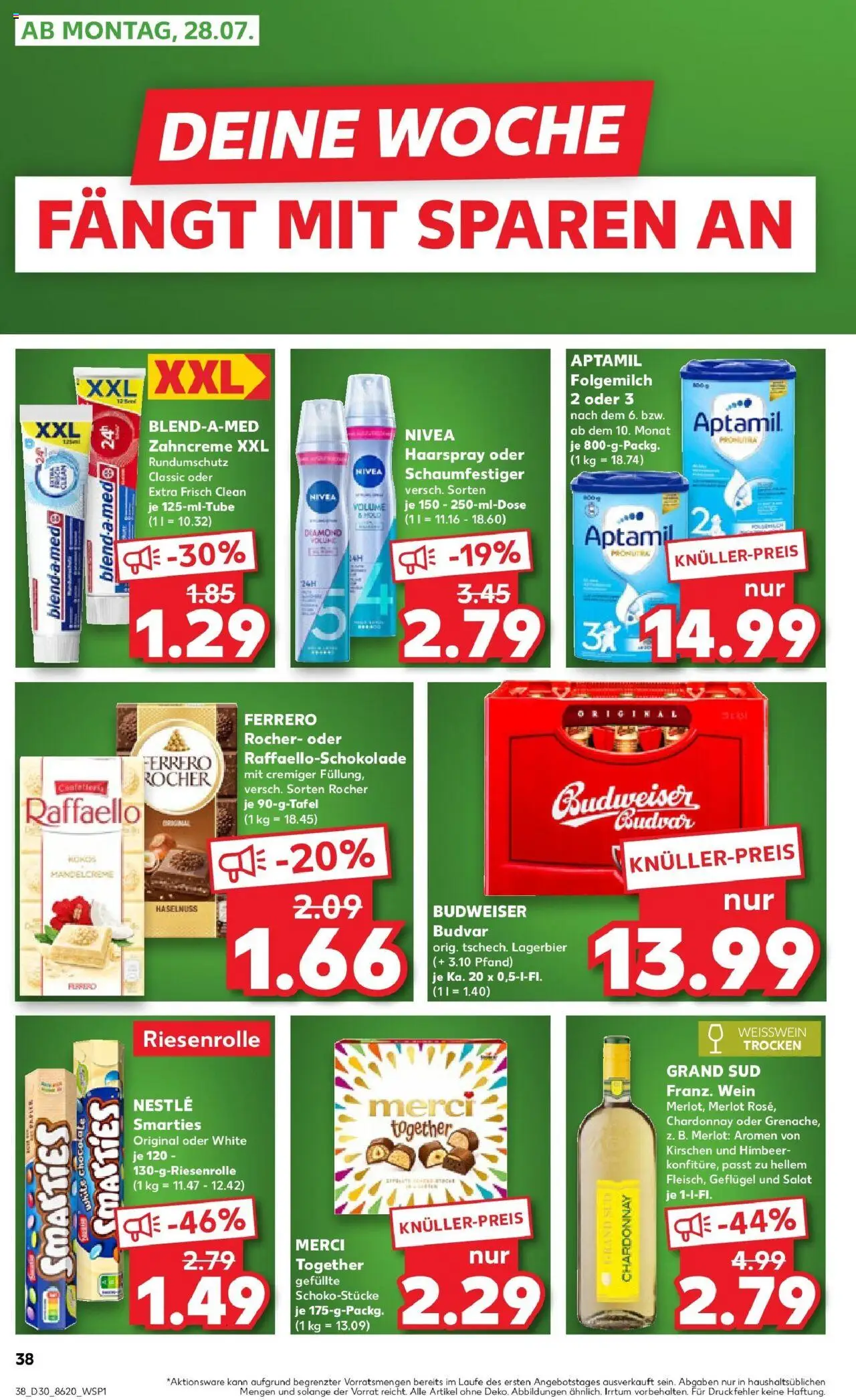 Kaufland prospekt Bottrop	 - gültig ab dem 23.07.2025 | Seite: 38 | Produkte: Raffaello, Weißwein, Haarspray, Grand sud