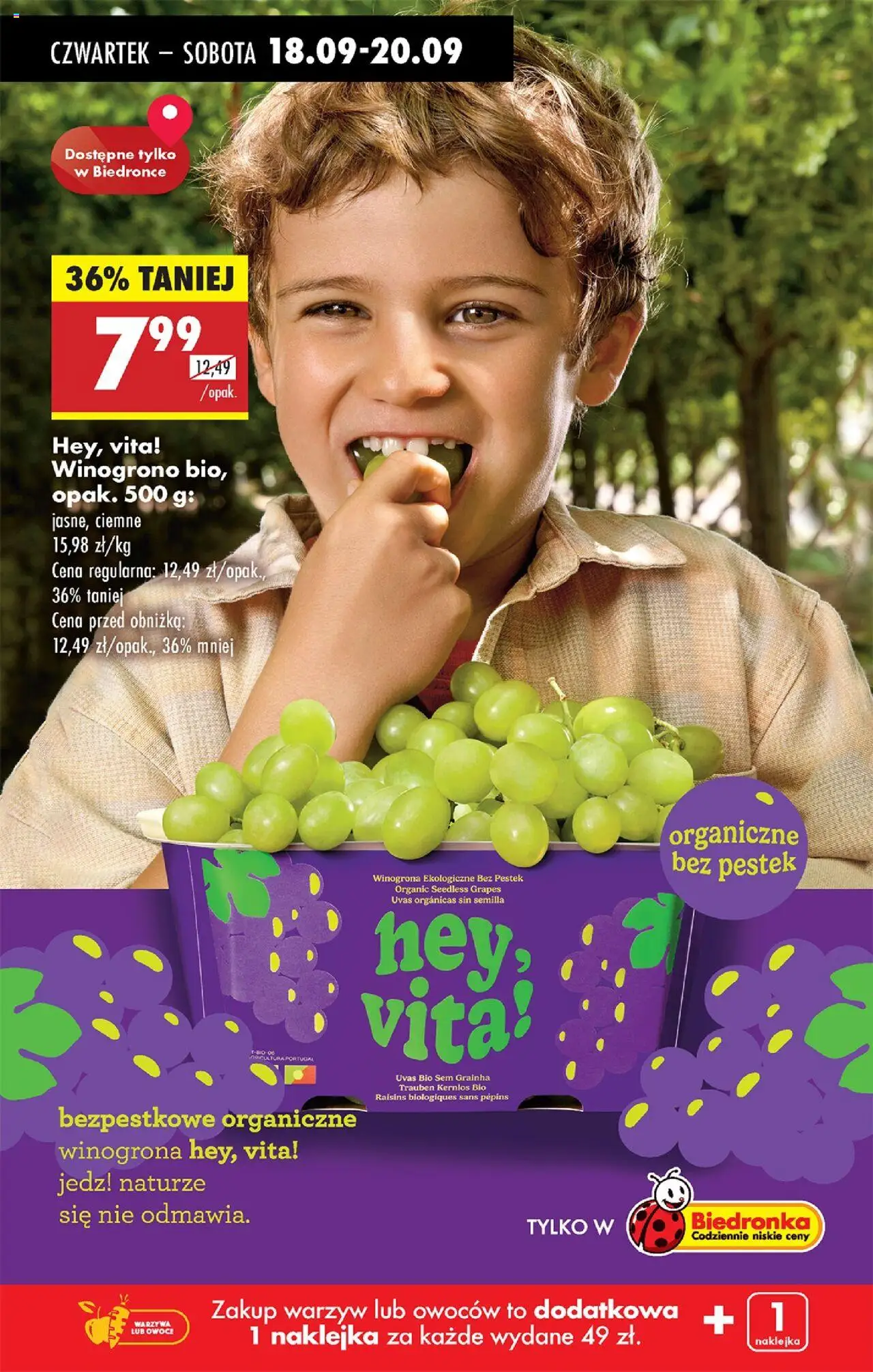 Biedronka gazetka - Oferta w tym tygodniu od 18.09.2025 | Strona: 17 | Produkty: Winogrona, Winogrono, Warzywa, Owoce