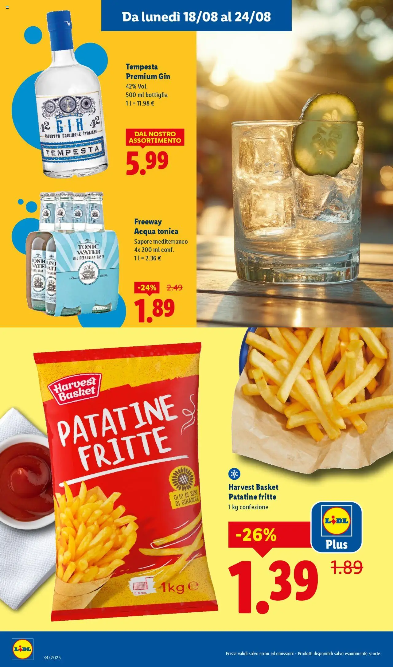 Volantino Lidl del 18.08.2025 | Pagina: 24 | Prodotti: Gin, Patatine, Acqua tonica, Olio